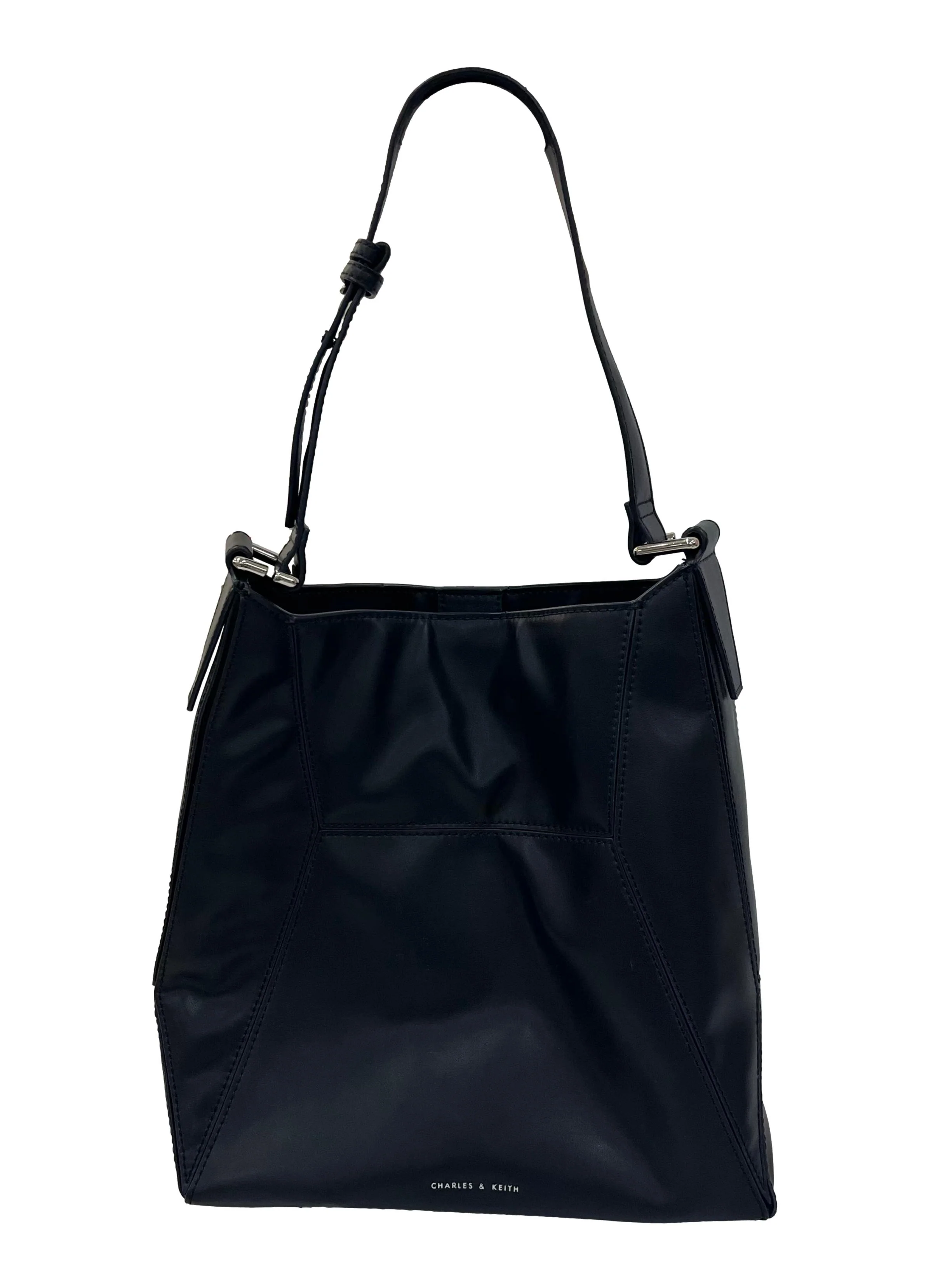 Black Leather Nasrin Geometric Tote Bag CSN