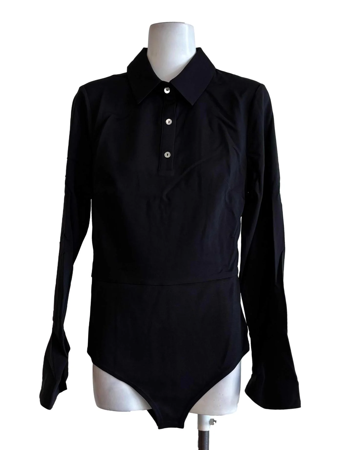 Black Long Sleeve Buttoned Bodysuit