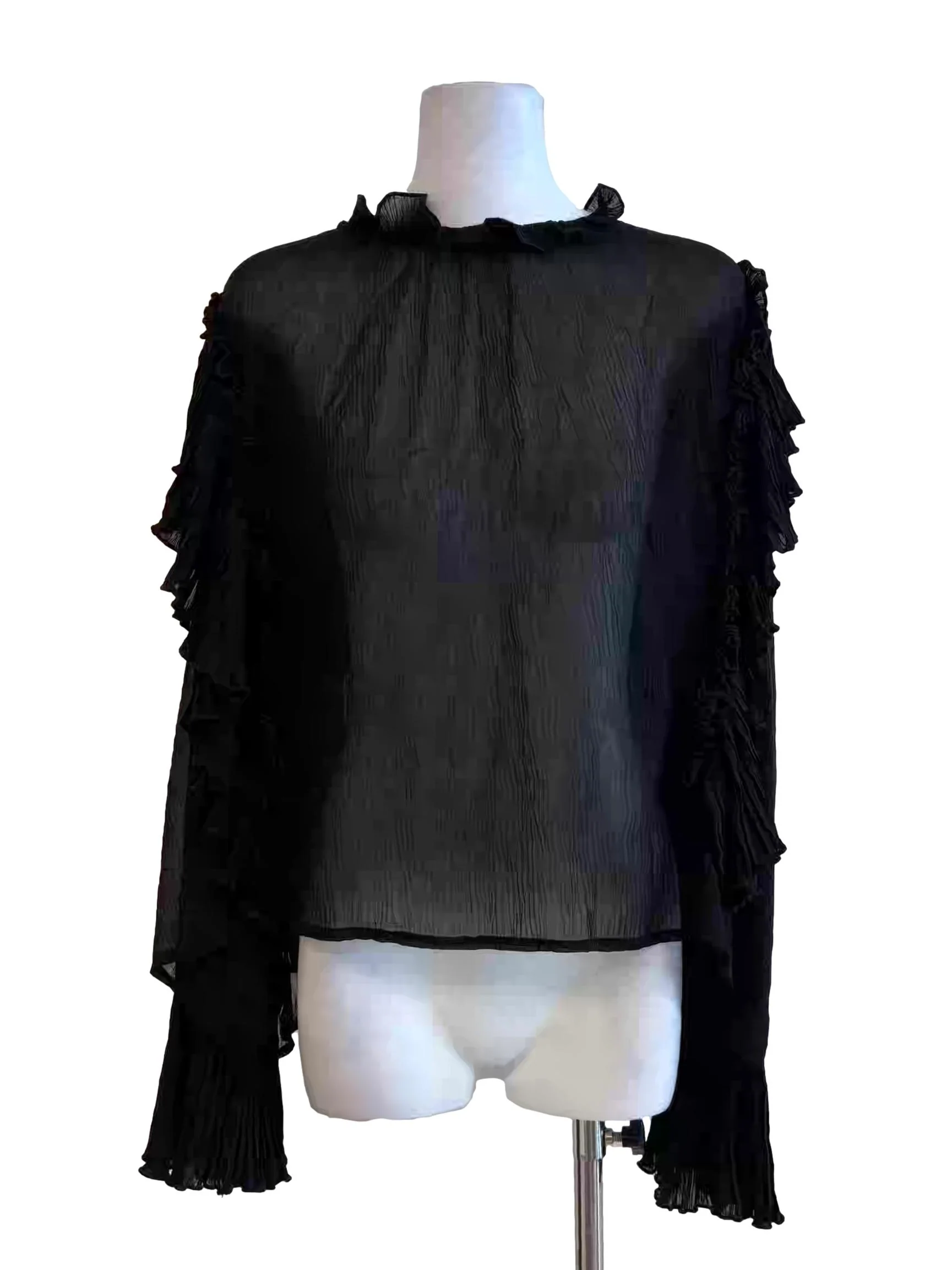 Black Long Sleeve Sheer Blouse