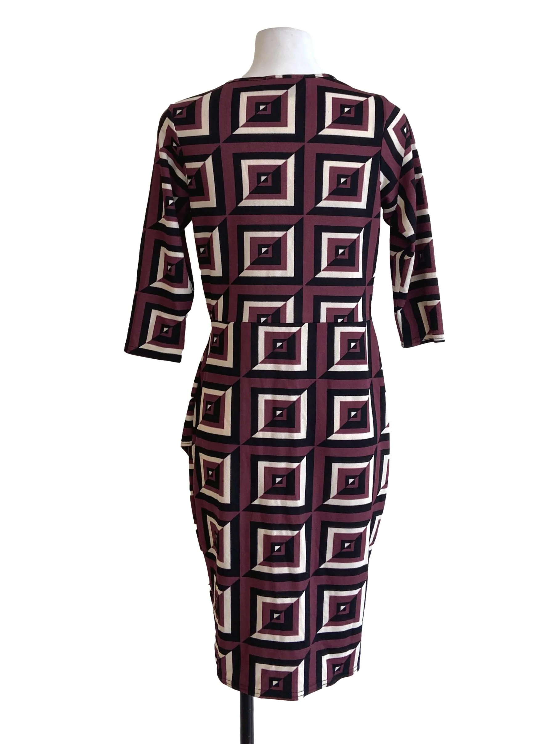 Black & Maroon V Neck Sheath Slit Dress - Image 2