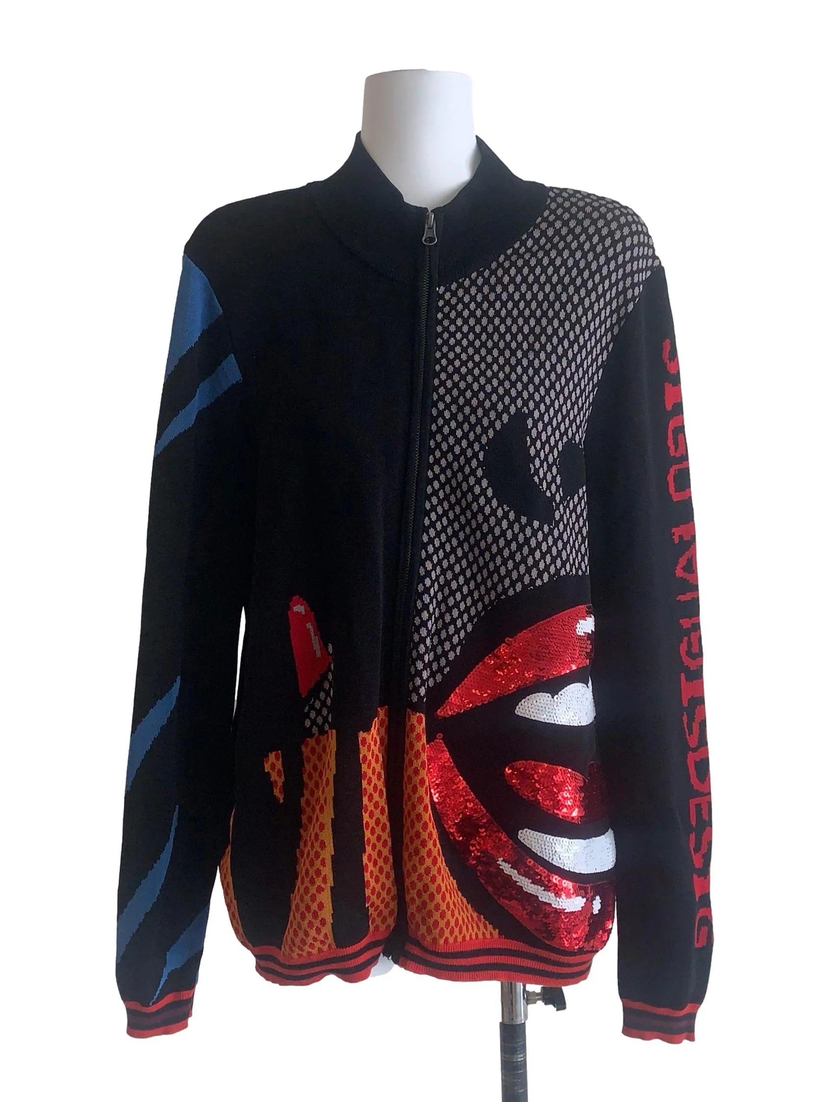 Black Multi Colour Pattern Zip Up Jacket