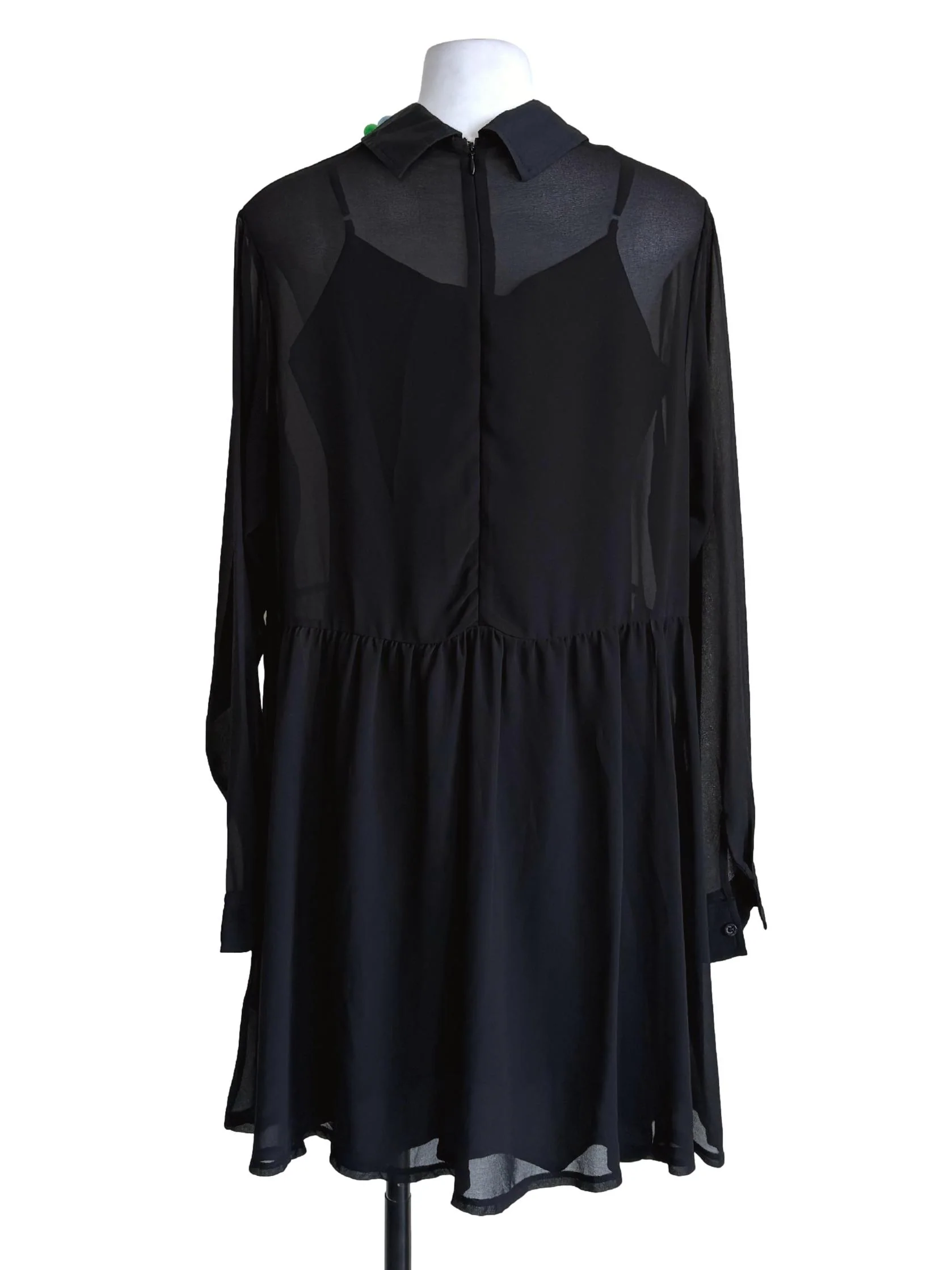 Black Multicolour Pom Pom Collar Sheer Dress - Image 2