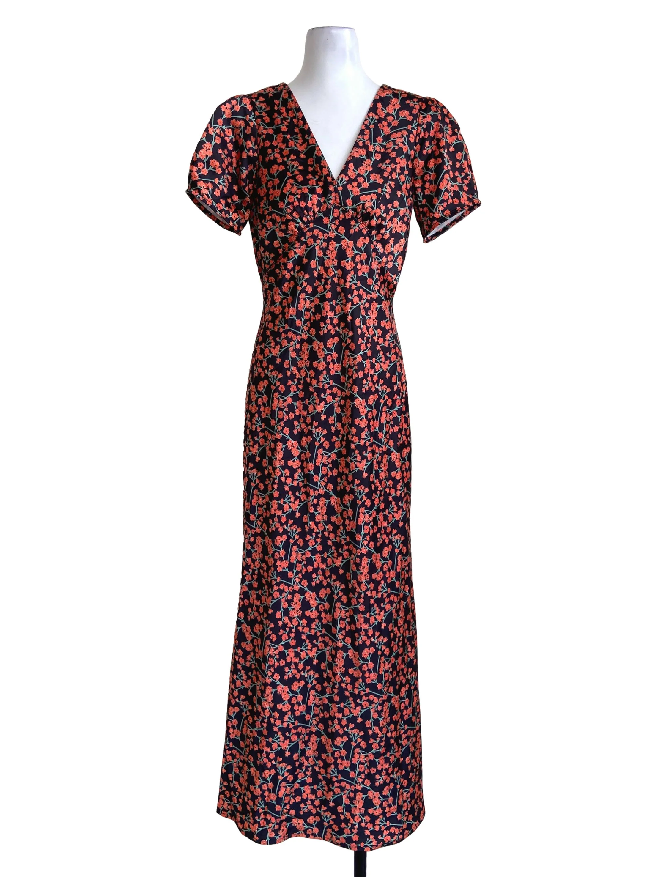 Black & Orange Floral Jewel Neck Empire Dress