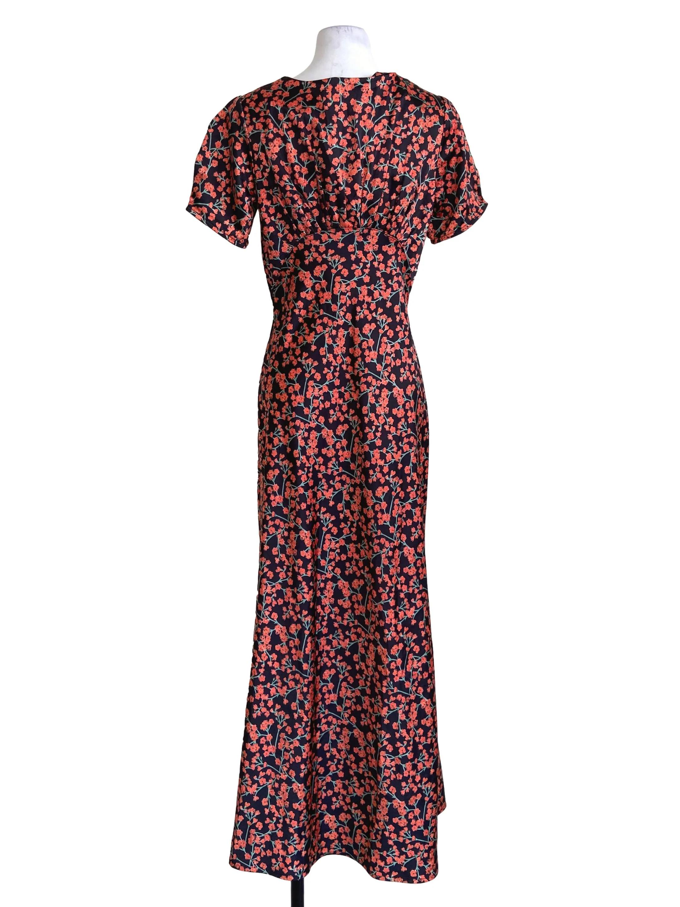 Black & Orange Floral Jewel Neck Empire Dress - Image 2