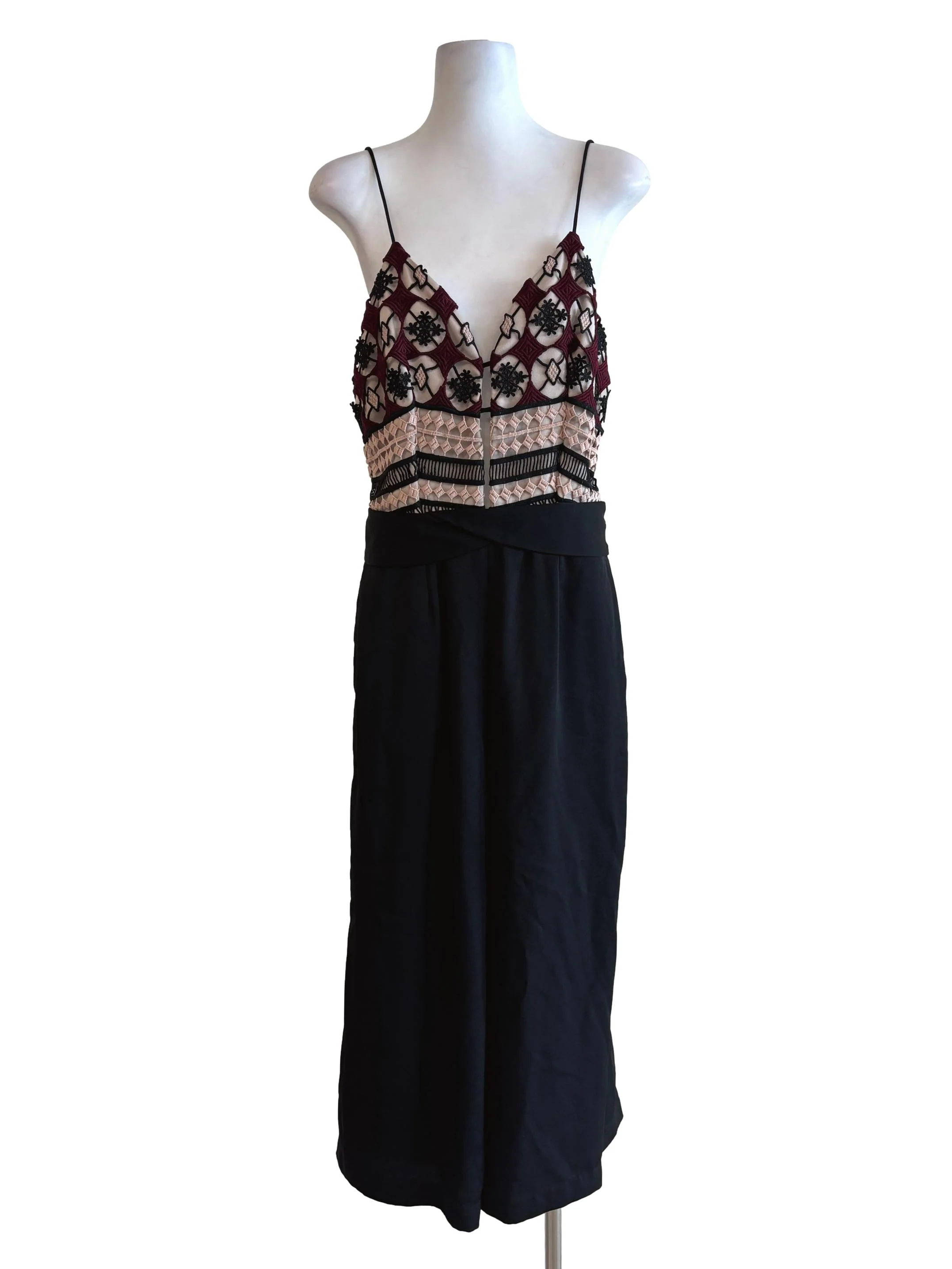 Black Patterned Lace Bodice Spaghetti Strap Dress