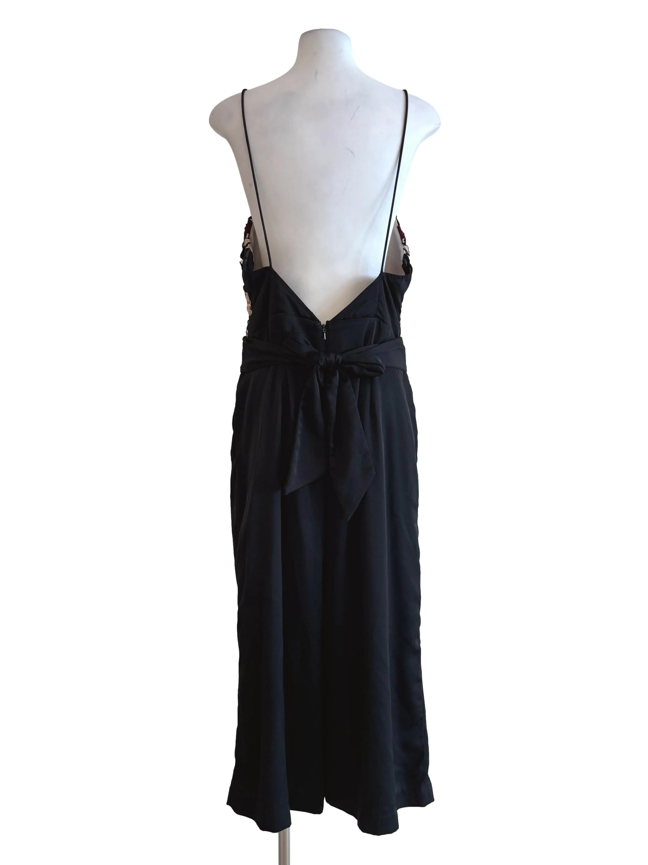 Black Patterned Lace Bodice Spaghetti Strap Dress - Image 2