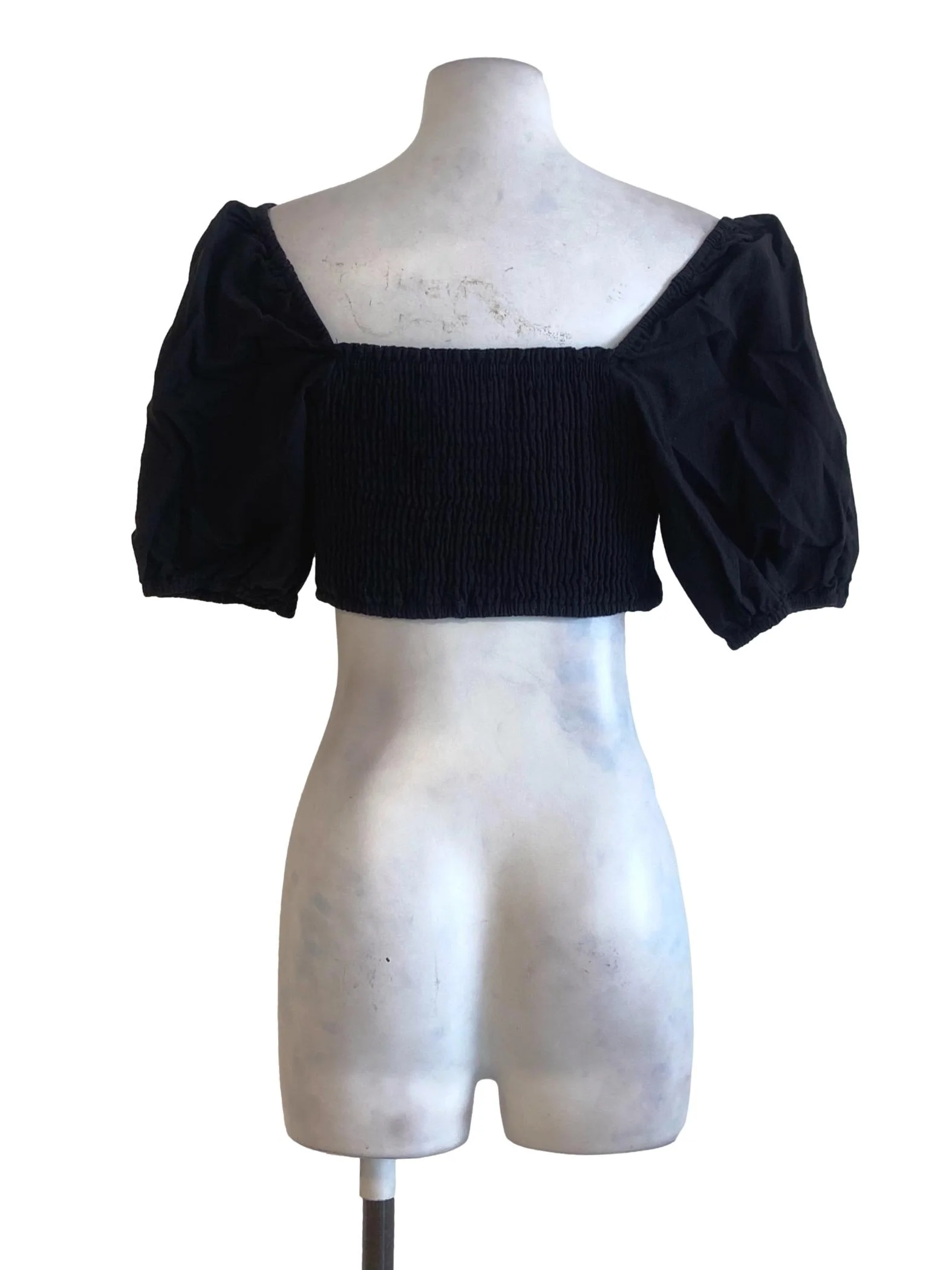 Black Pegged Puffed Sleeve Crop Top TTR - Image 2