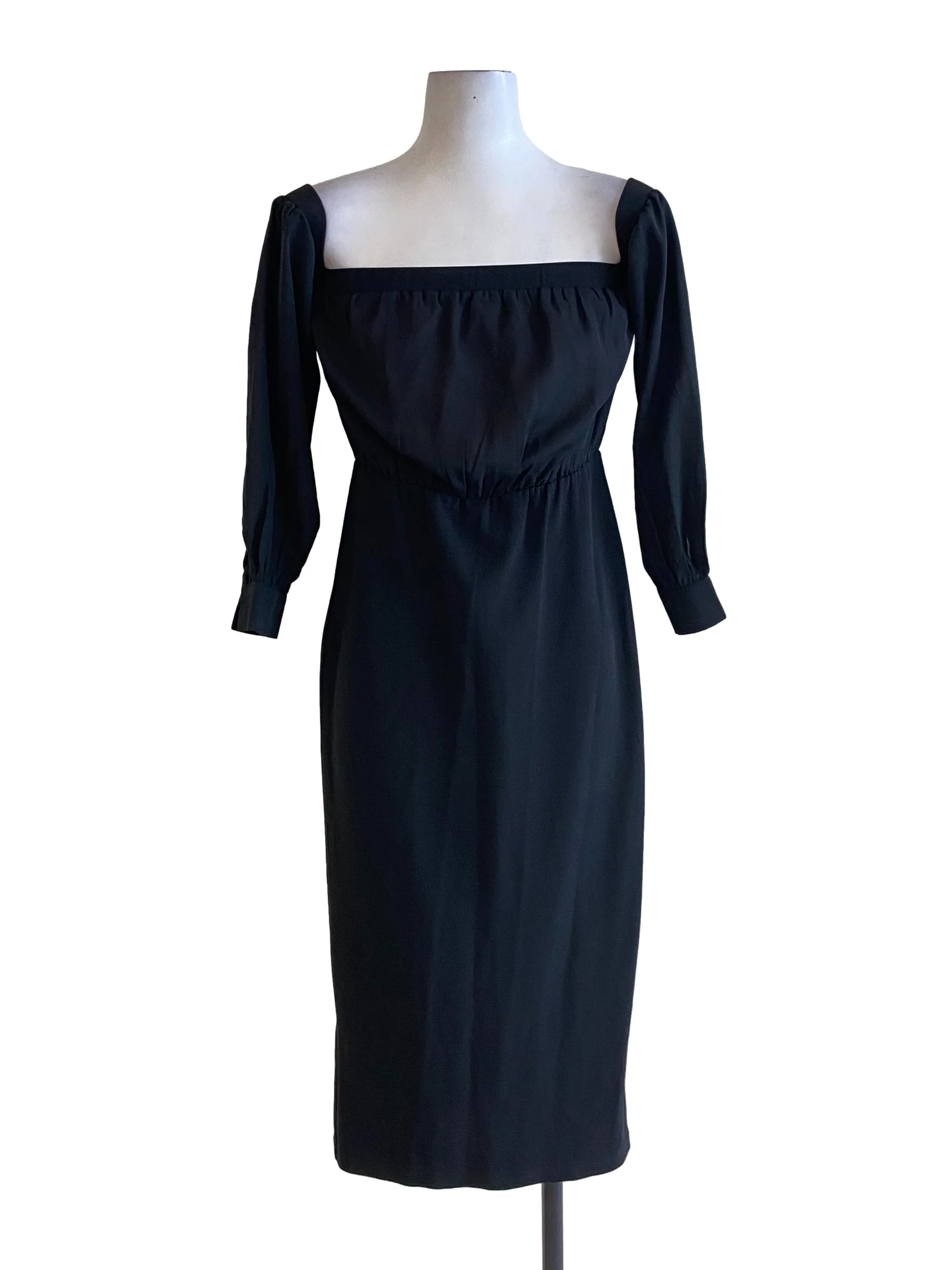 Black Plain Blouson Long Sleeved Off Shoulder Dress