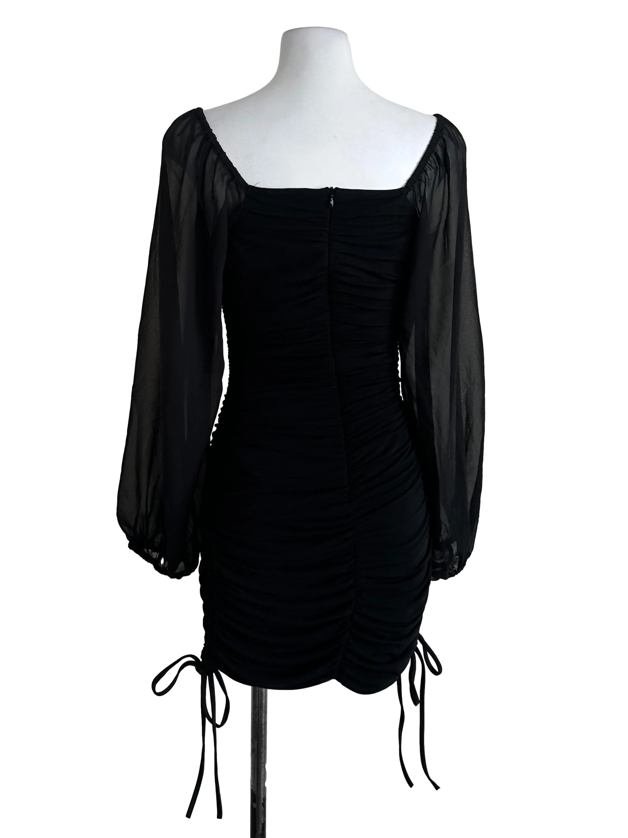 Black Plain Drape Mesh Net Dress - Image 2