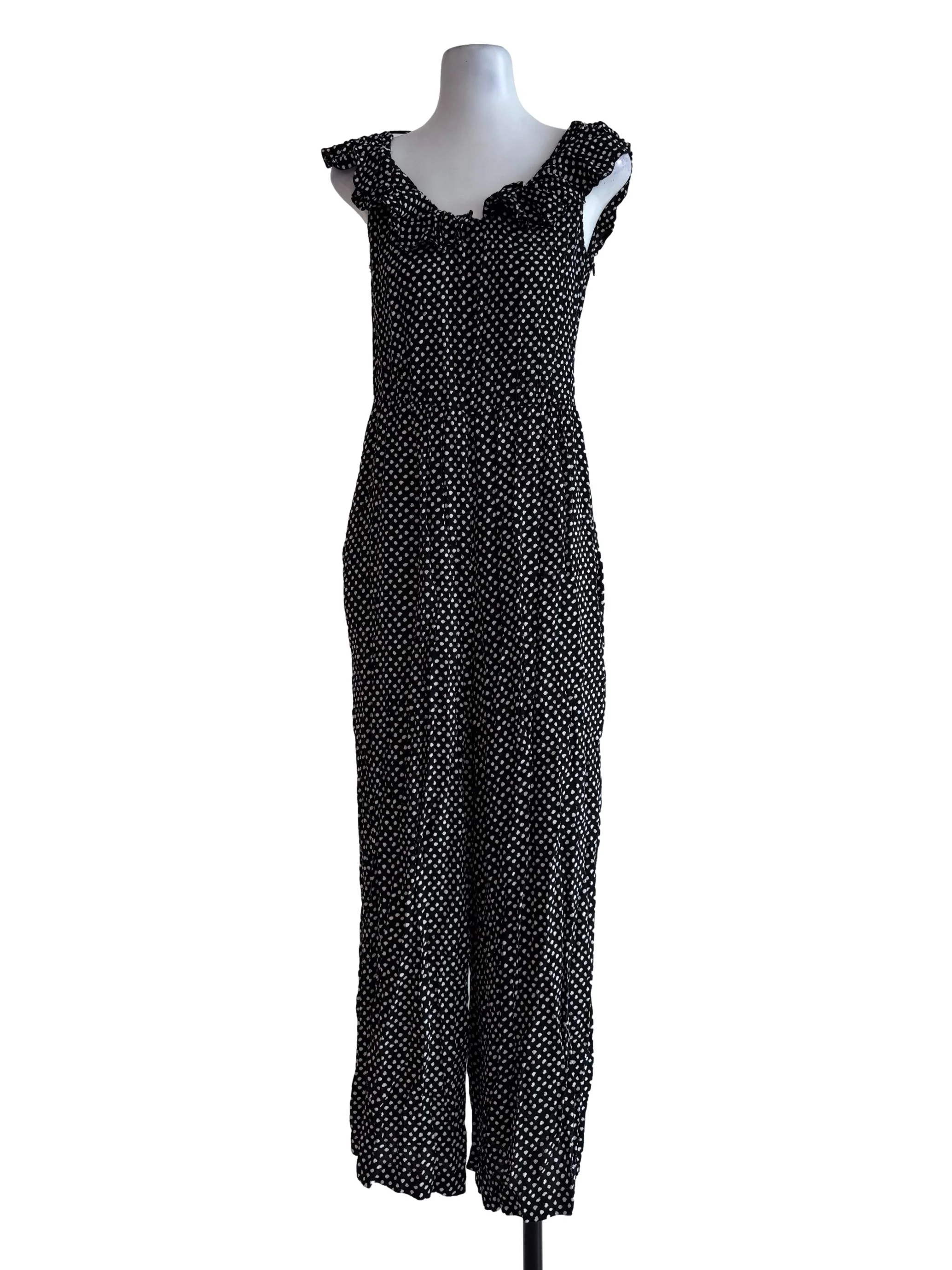 Black Polka Dot Round Neck Jumpsuit