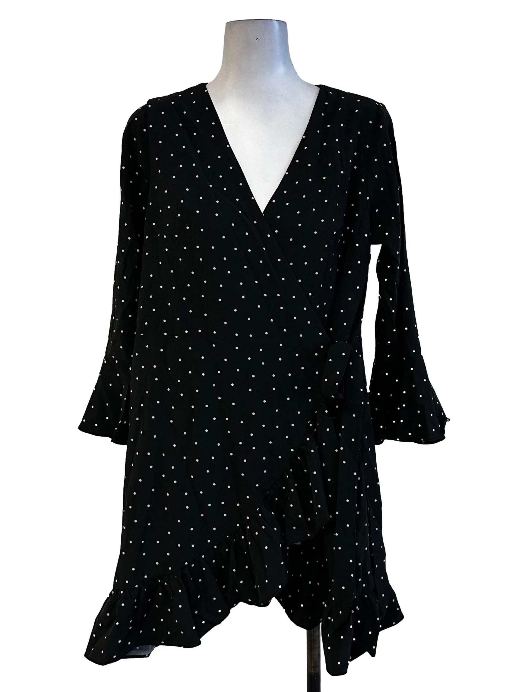 Black Polka Dots Pattern Wrap Dress