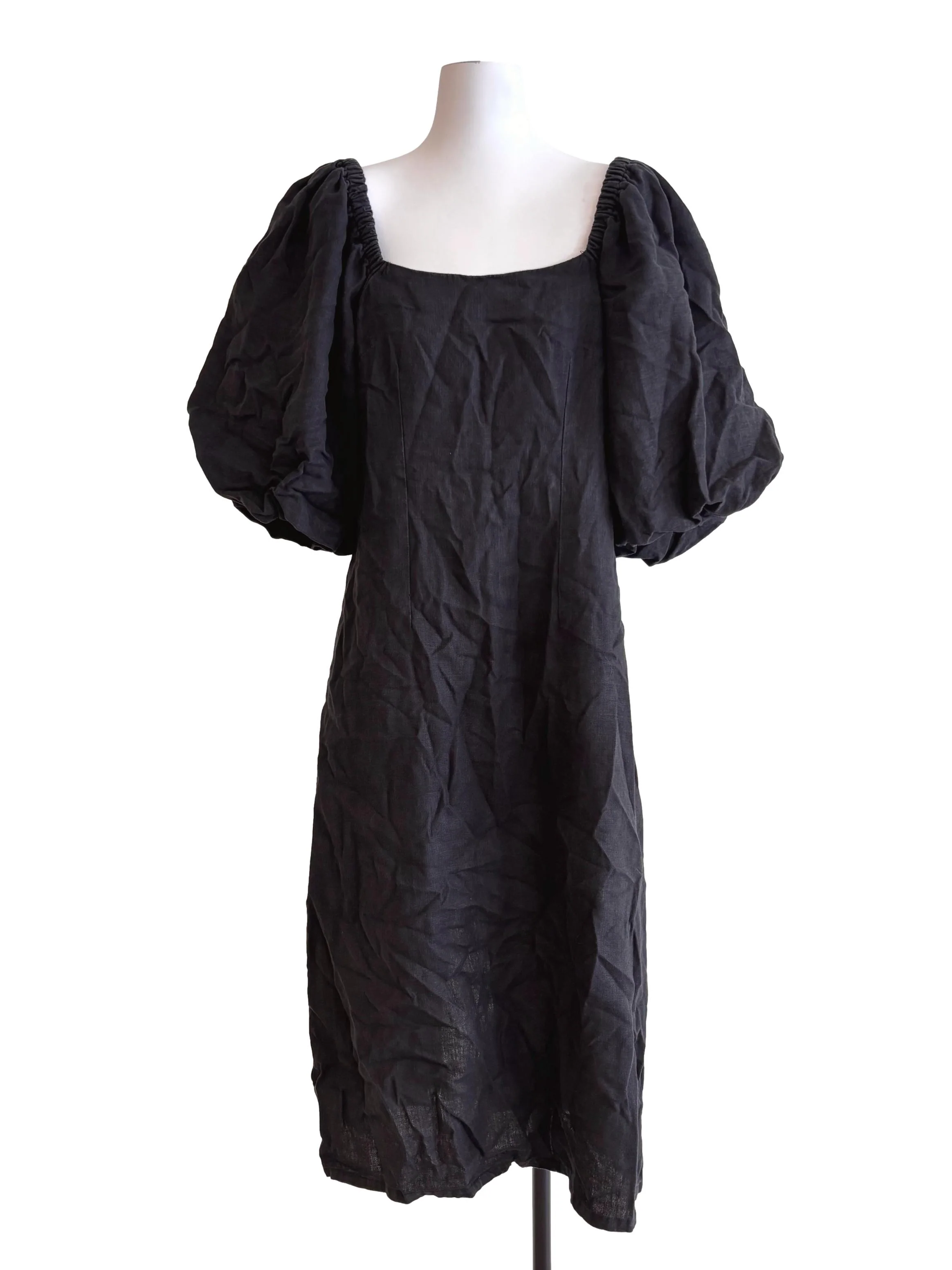 Black Puff Sleeve Square Neck Dress