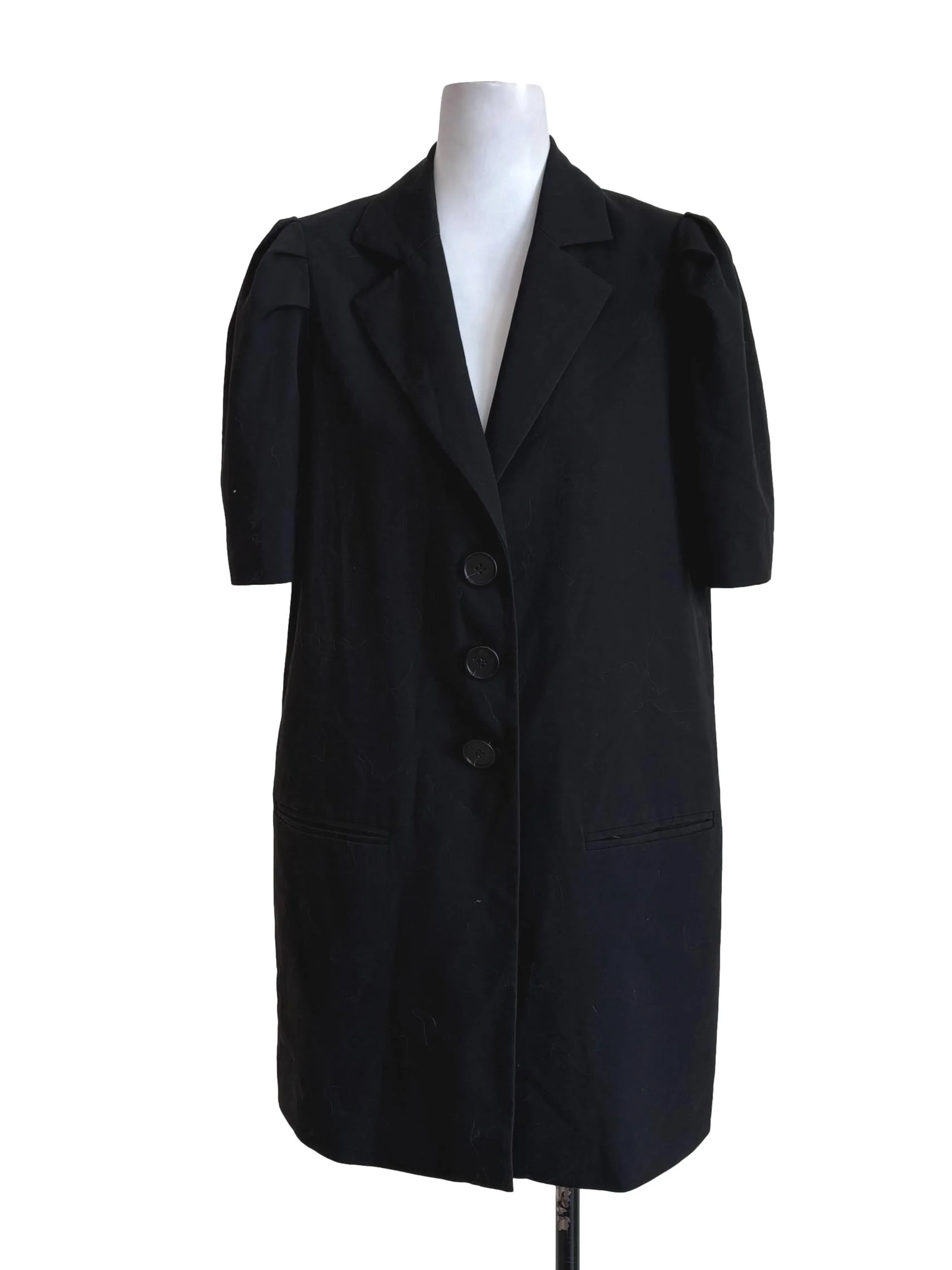 Black Puffed Sleeves Three Button Jacket