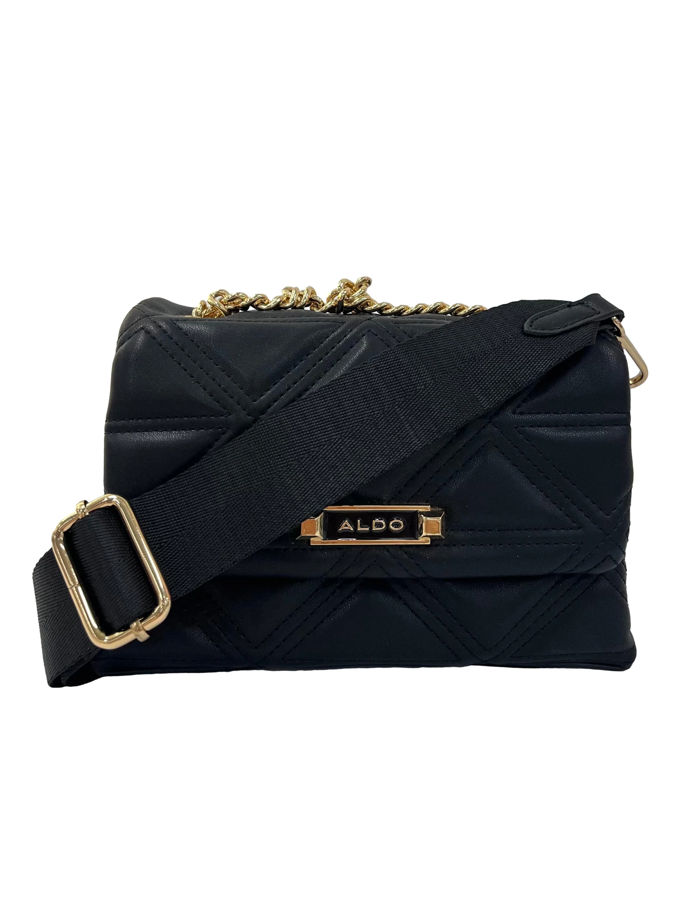 Black Quilted Crossbody Bag With Detachable Pouch