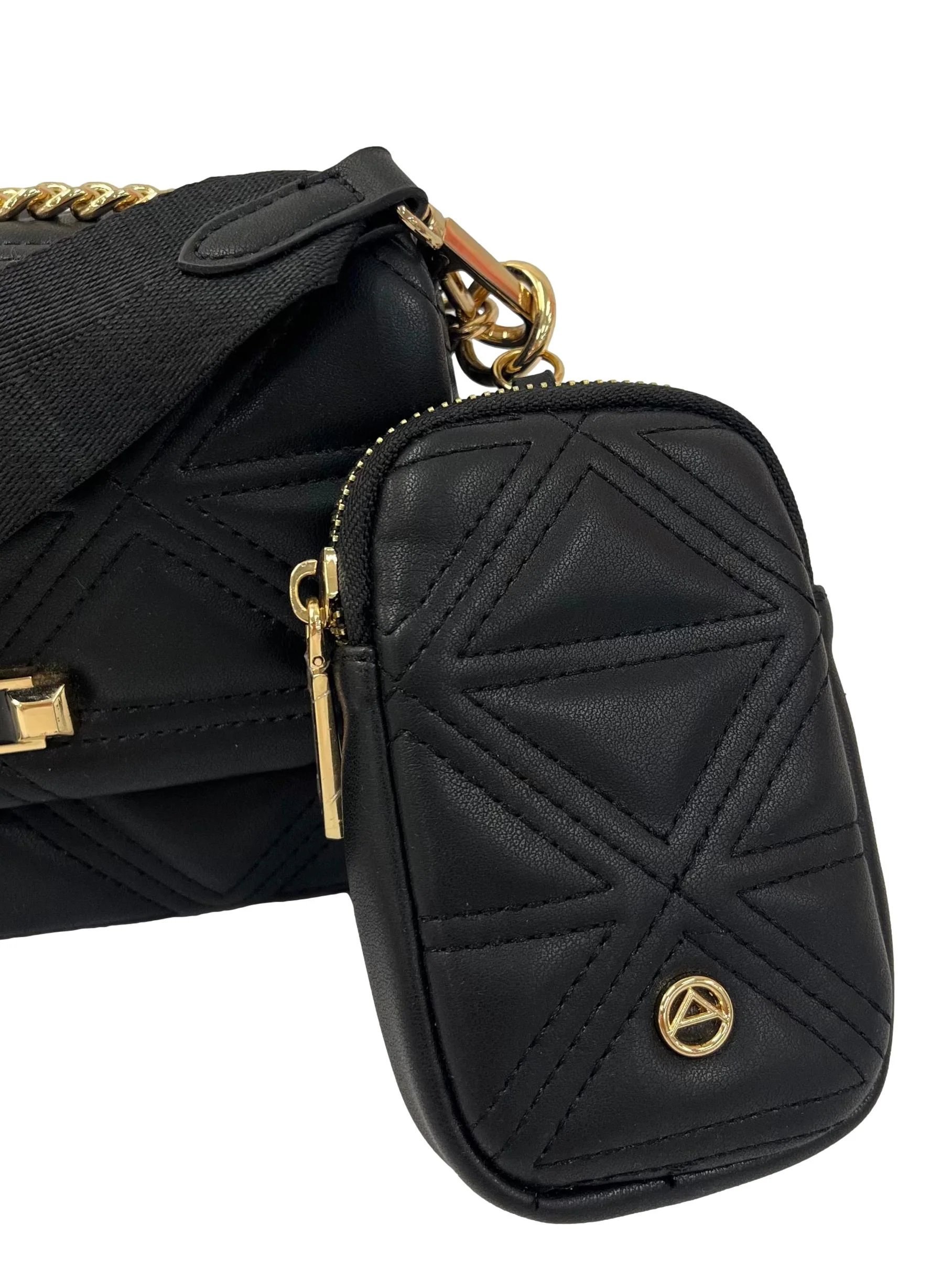 Black Quilted Crossbody Bag With Detachable Pouch - Image 3