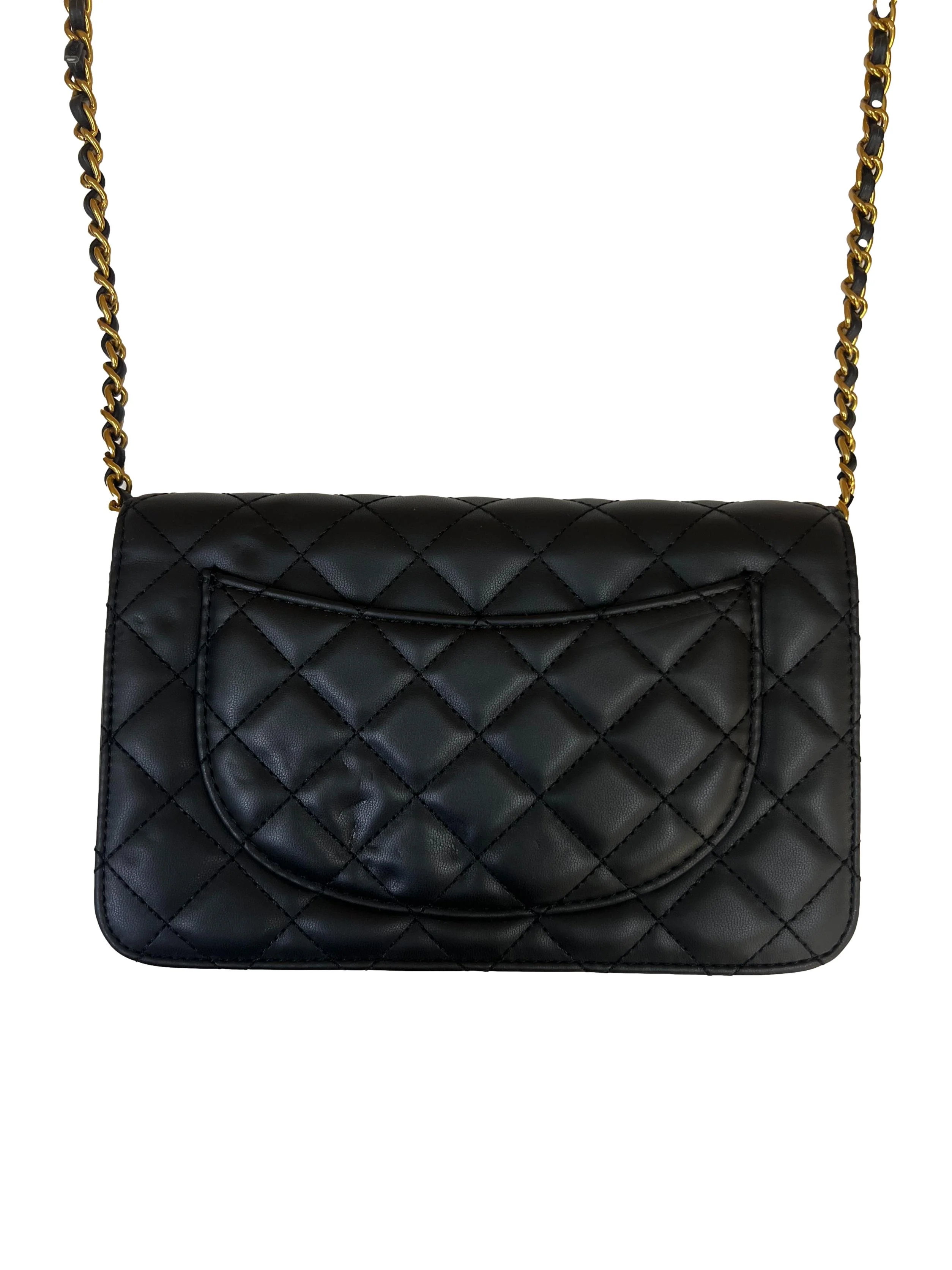 Black Quilted Flip Lock Clutch Crossbody Bag - Image 2