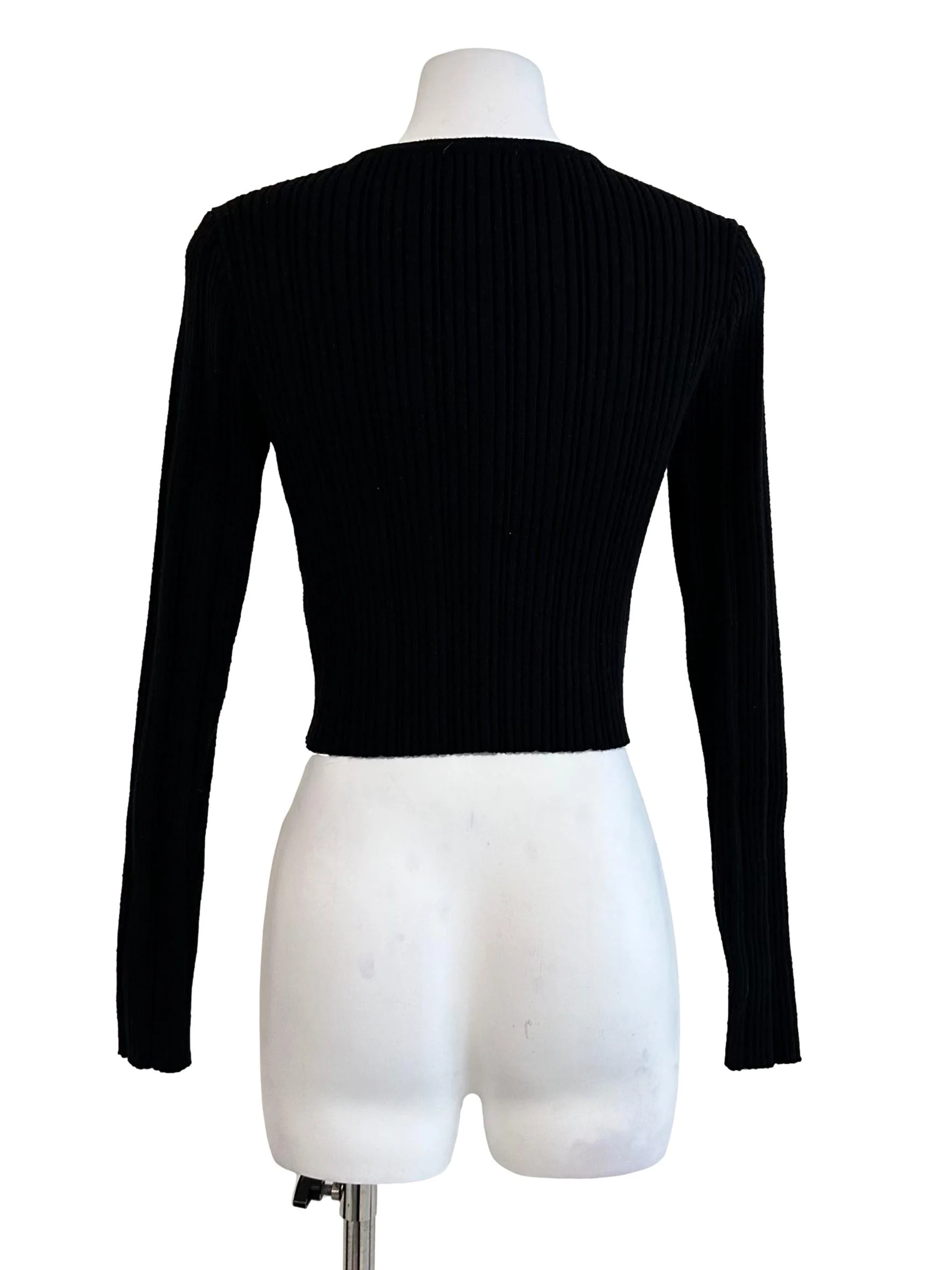 Black Rib Knit Cardigan - Image 2