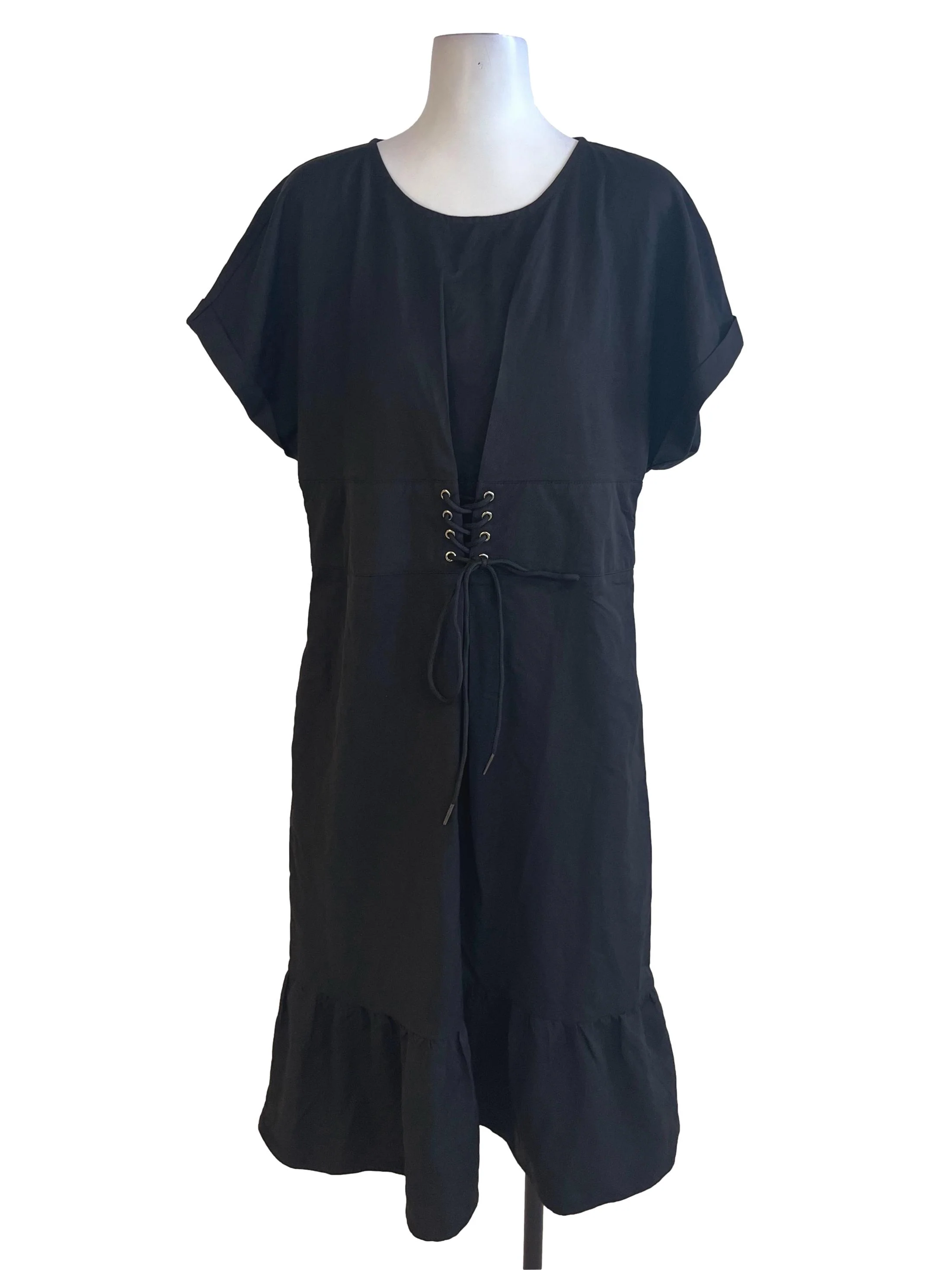 Black Round Neck Drop Waist Dress