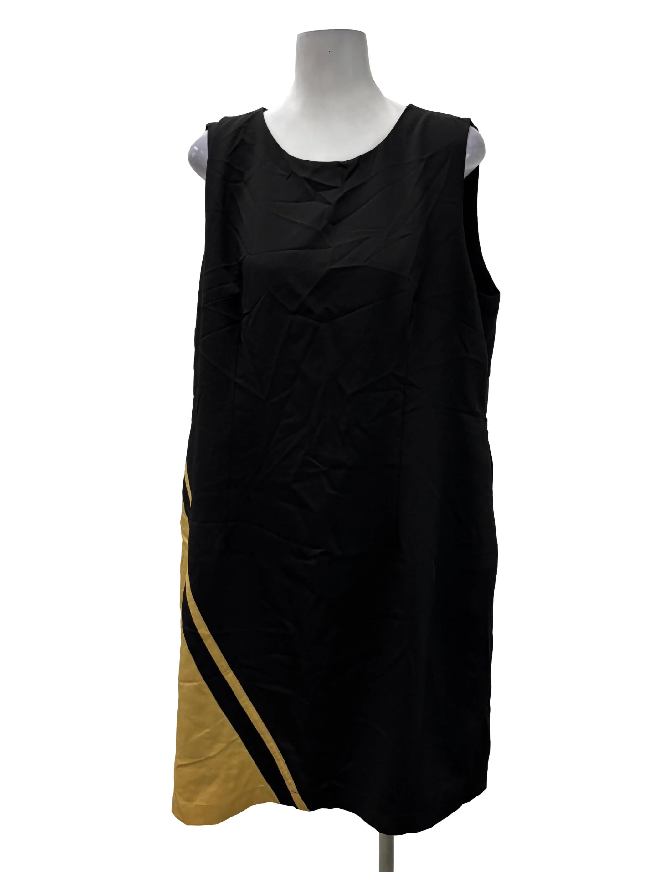 Black Roundneck Sleeveless Dress With Gold Lines