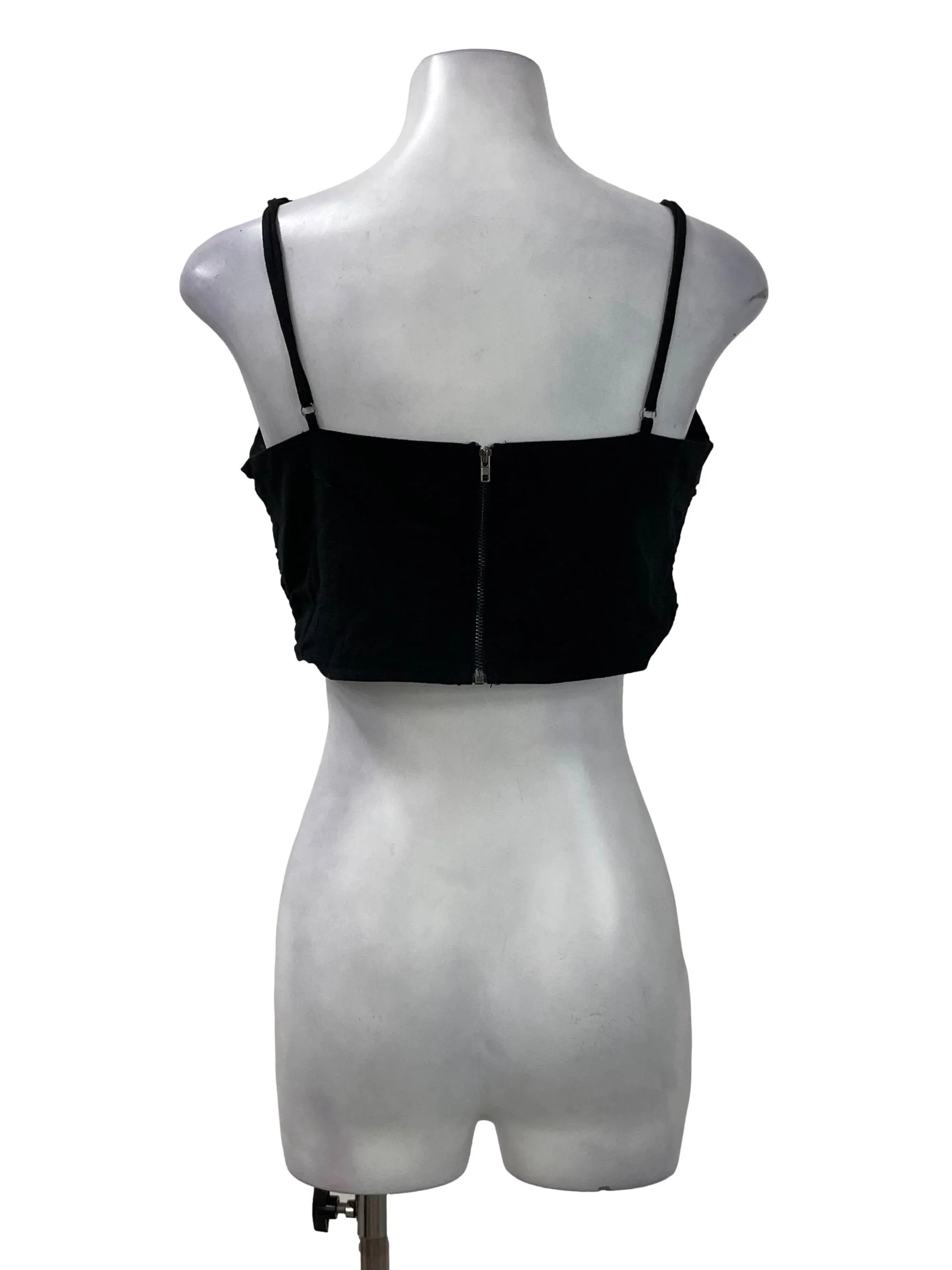 Black Ruched Sweetheart Crop Top - Image 2