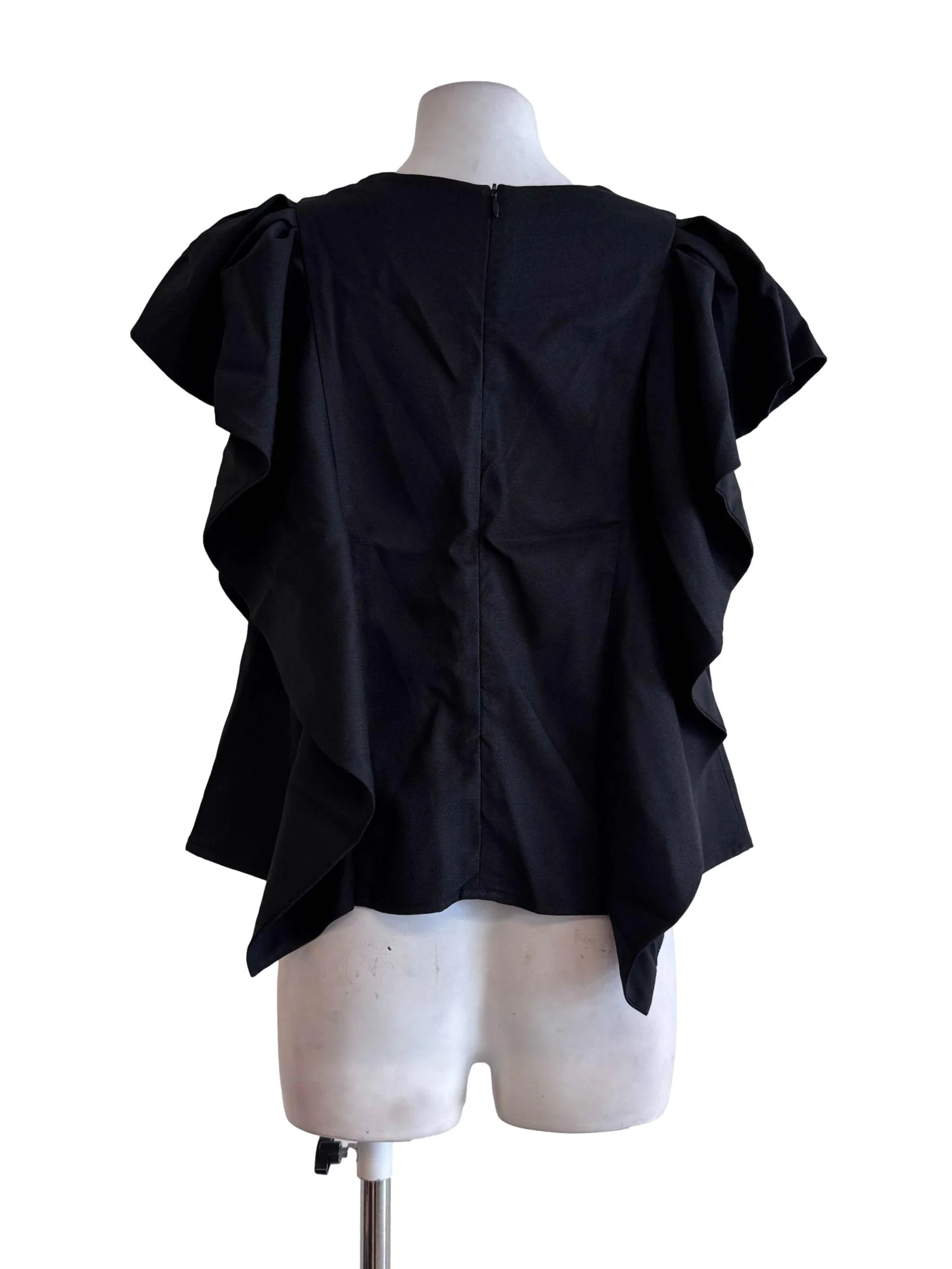 Black Ruffle-Sleeve Structured Blouse - Image 2