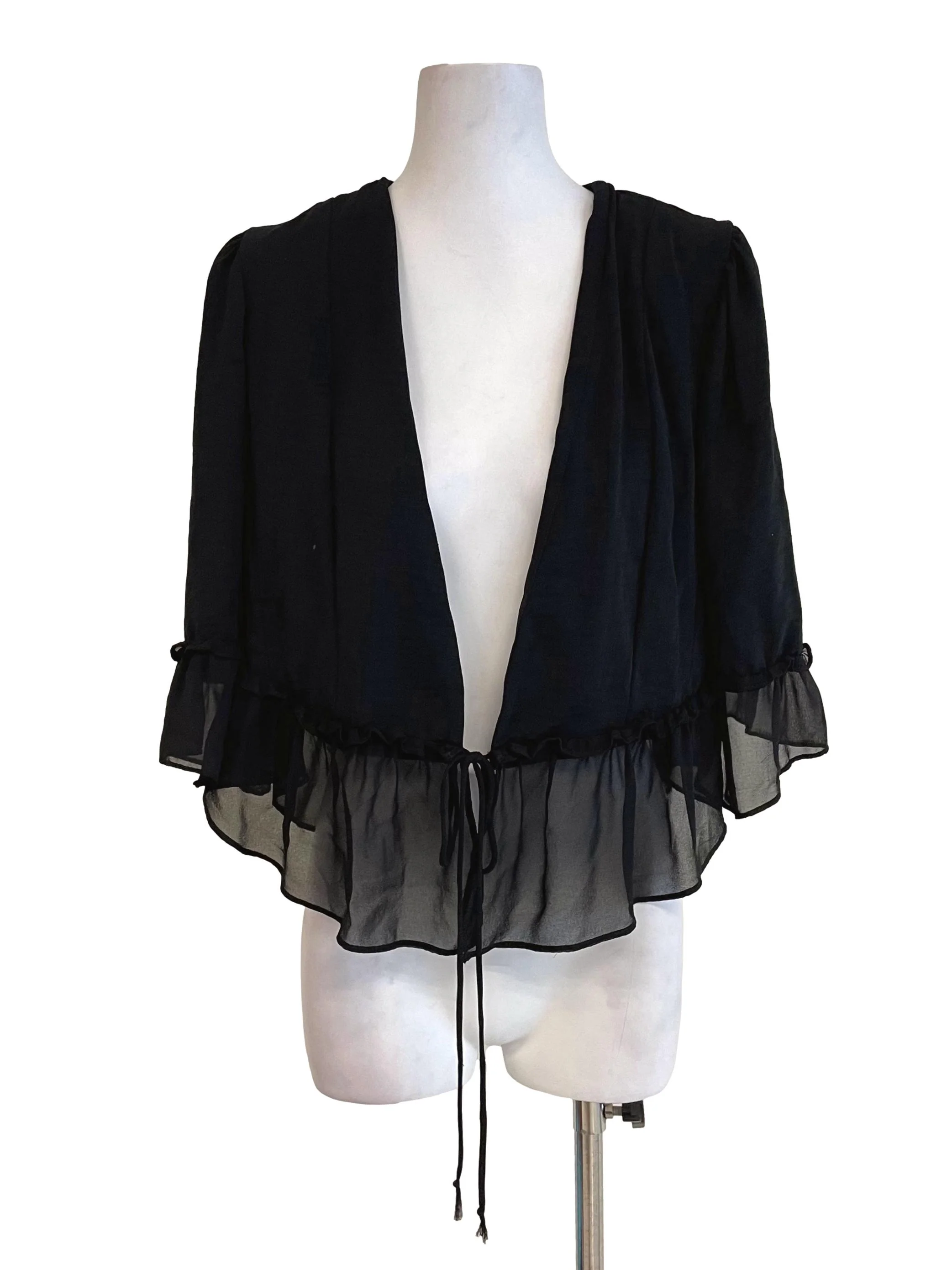 Black Ruffle Tie String Top