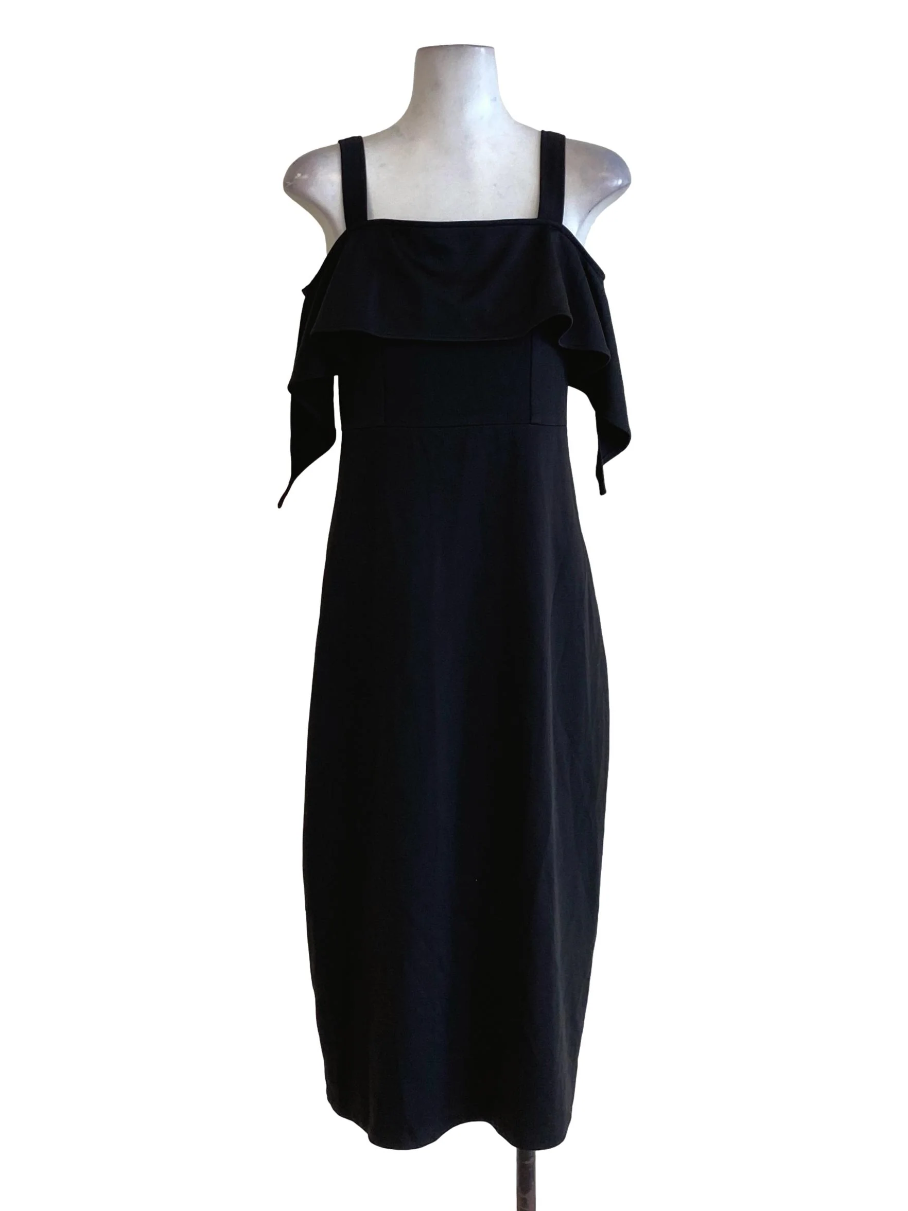 Black Ruffled Plain Slip Dress
