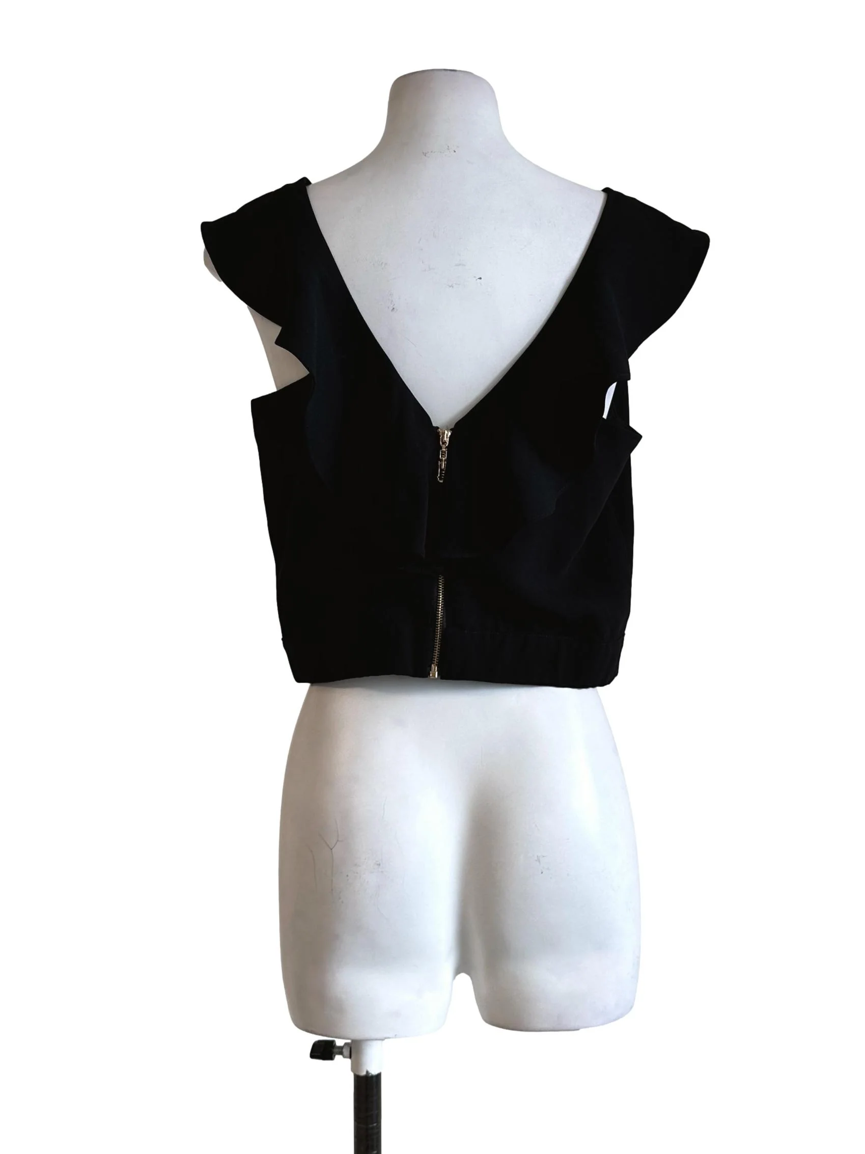 Black Ruffles Neck Sleeveless Top - Image 2
