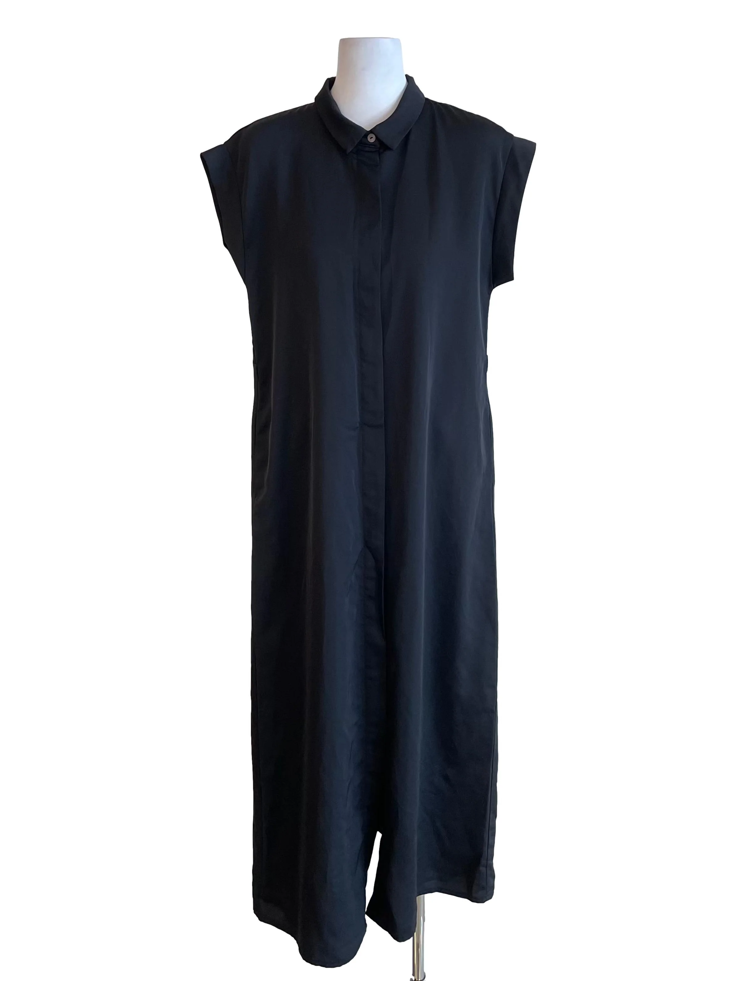 Black Satin Bodycon Shirt Dress