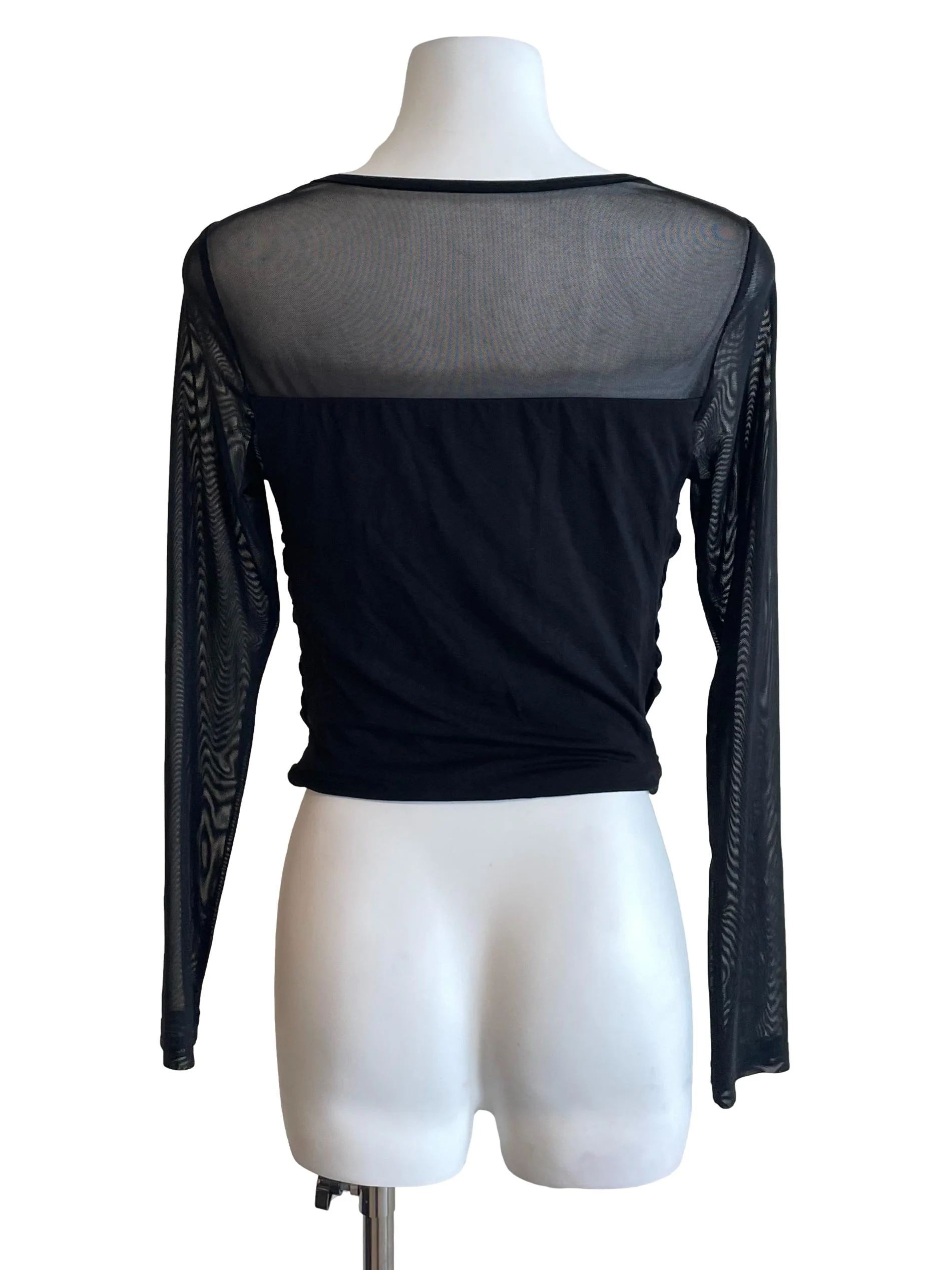 Black Scrunch Mesh Sleeves Top - Image 2