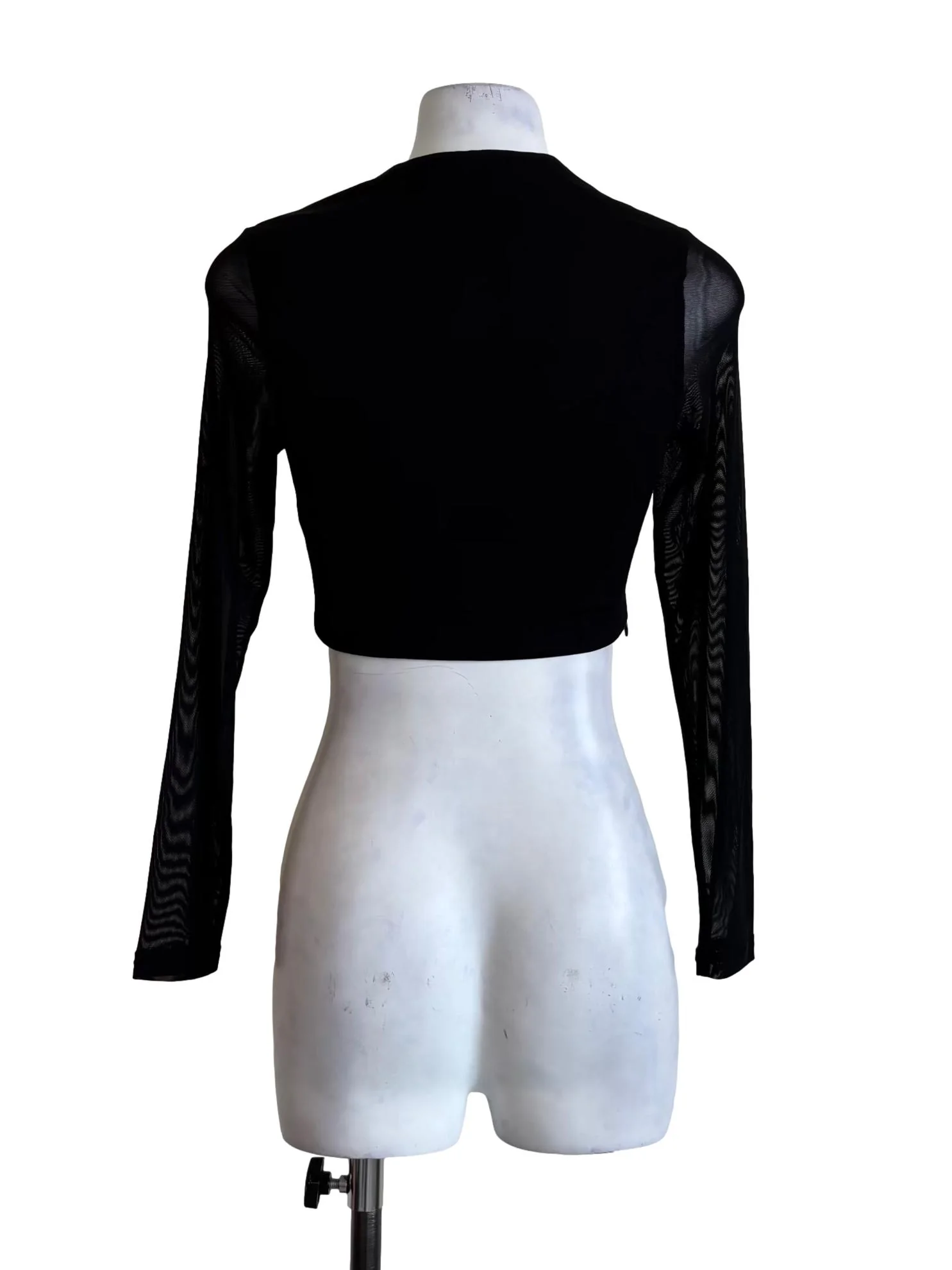 Black Sheer Sleeve Crop Top - Image 2