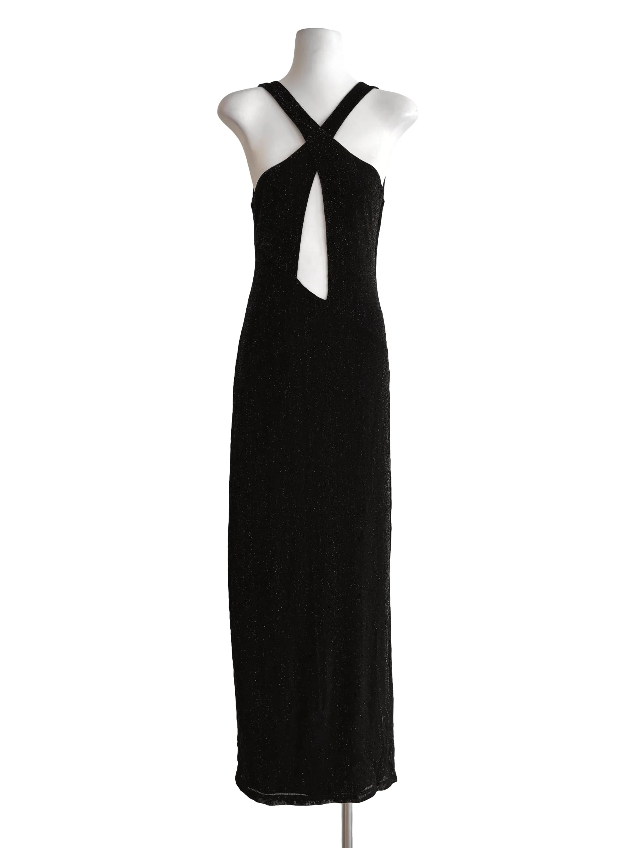 Black Shimmery Cross Side Slit Backless Dress