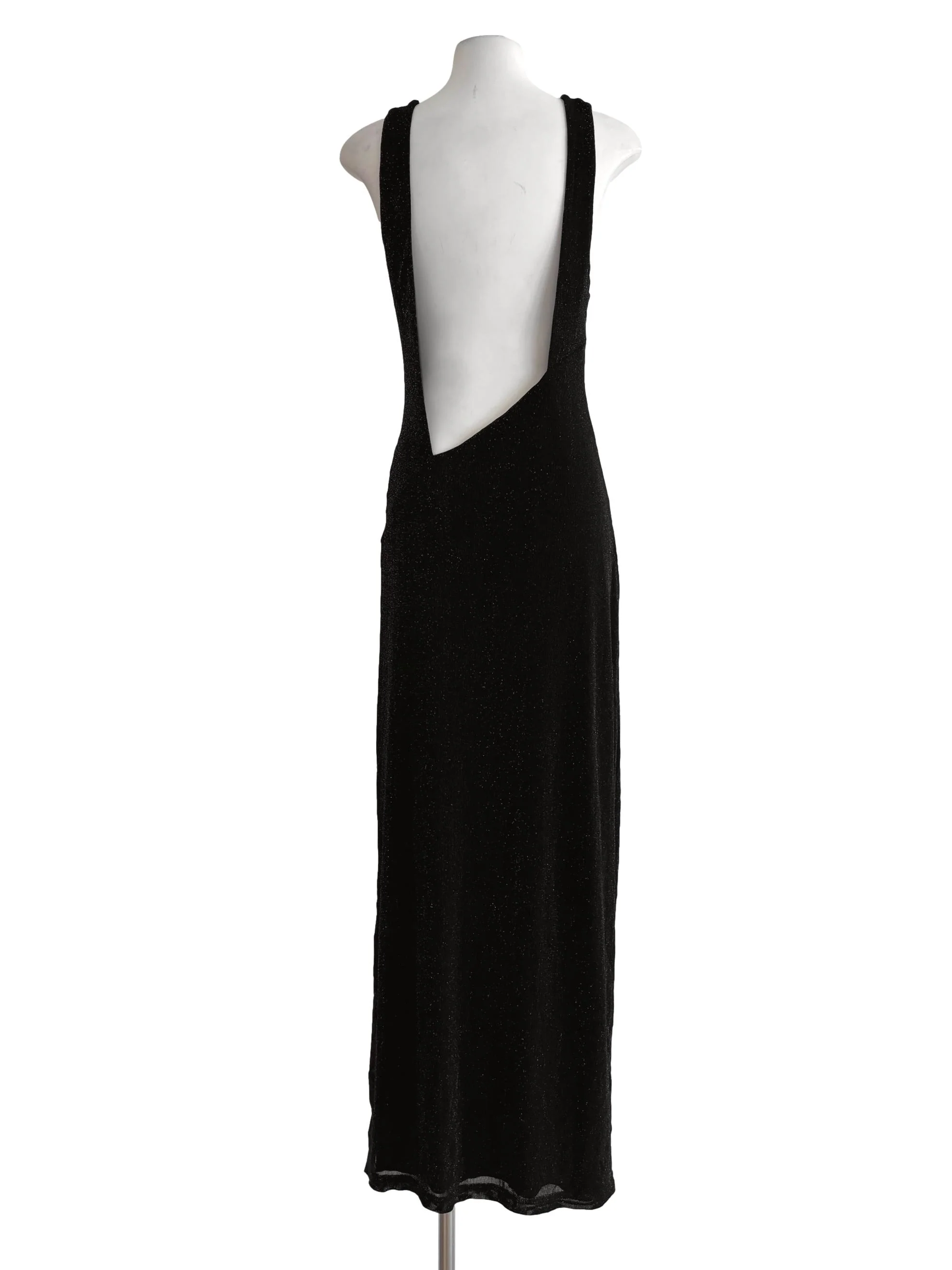 Black Shimmery Cross Side Slit Backless Dress - Image 2