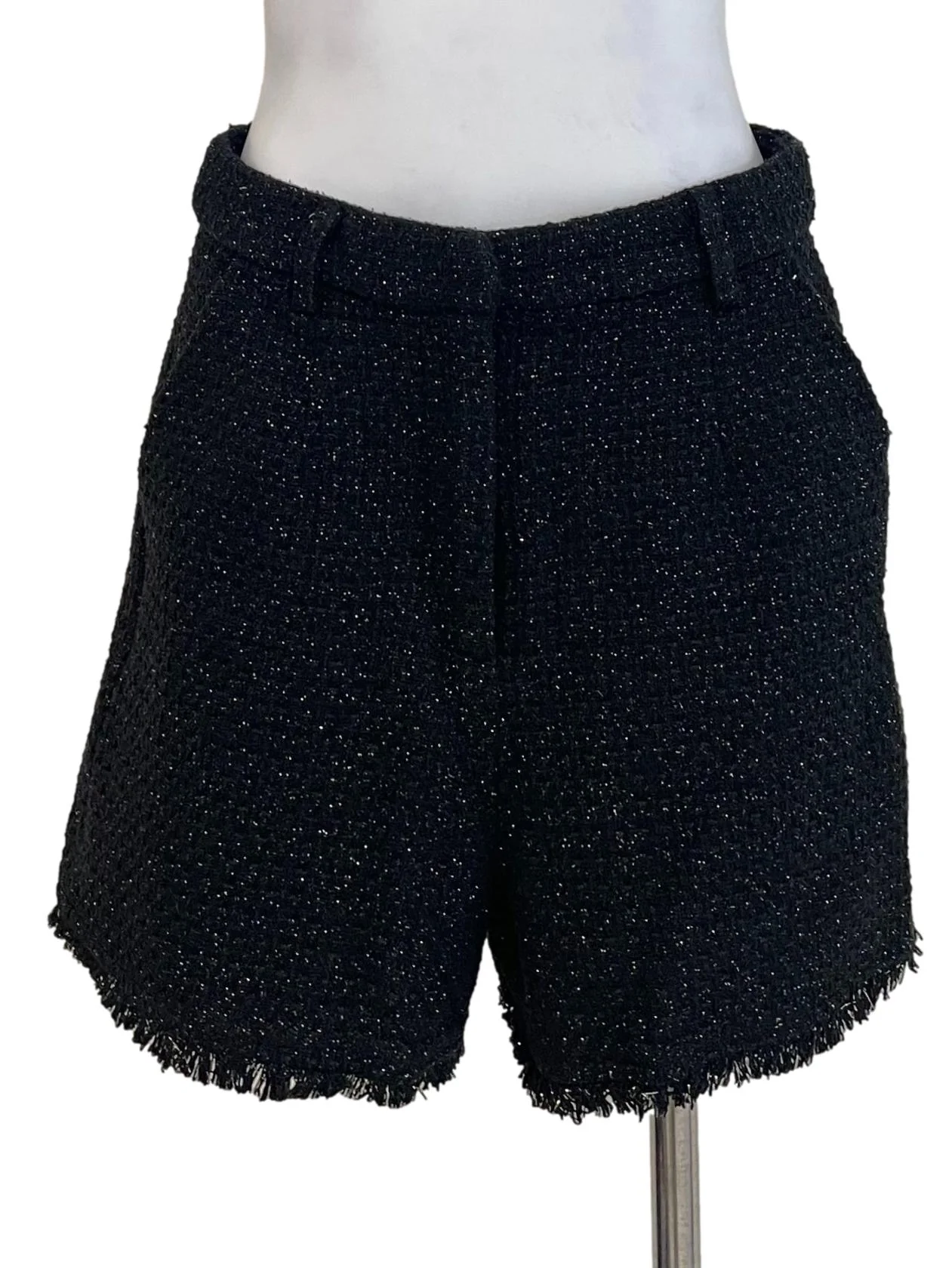 Black Shiny Tweed Formal Shorts