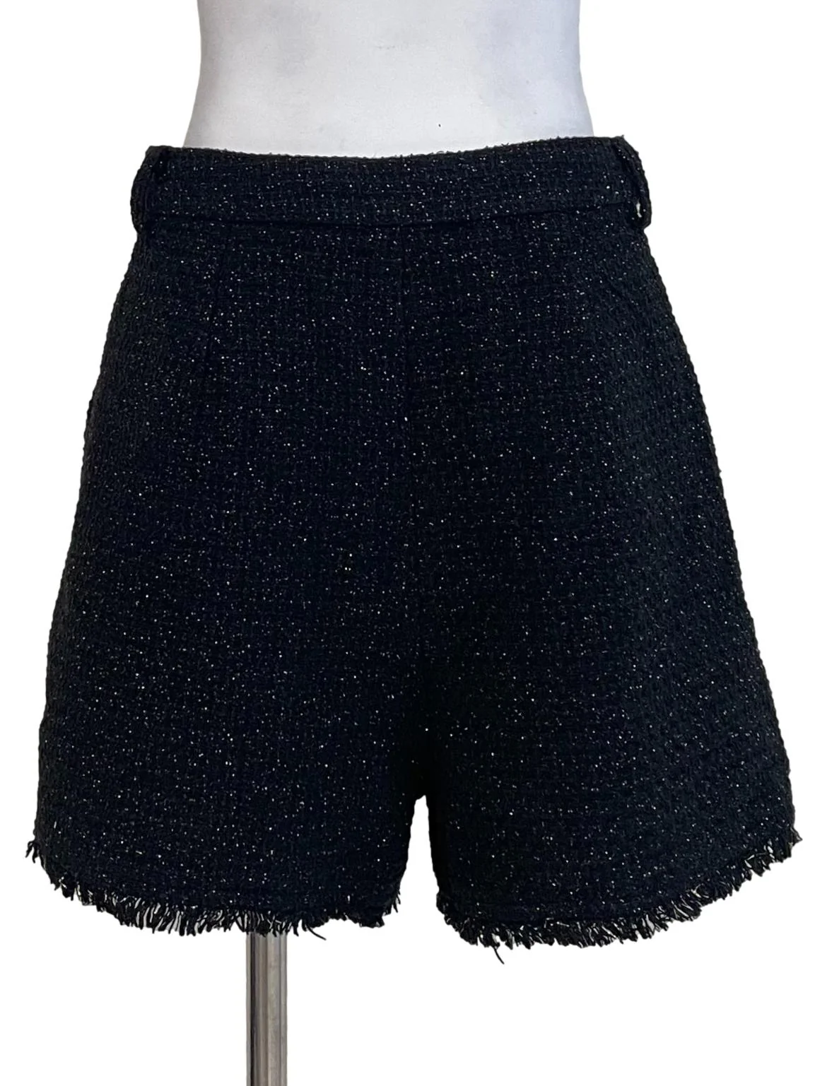 Black Shiny Tweed Formal Shorts - Image 2