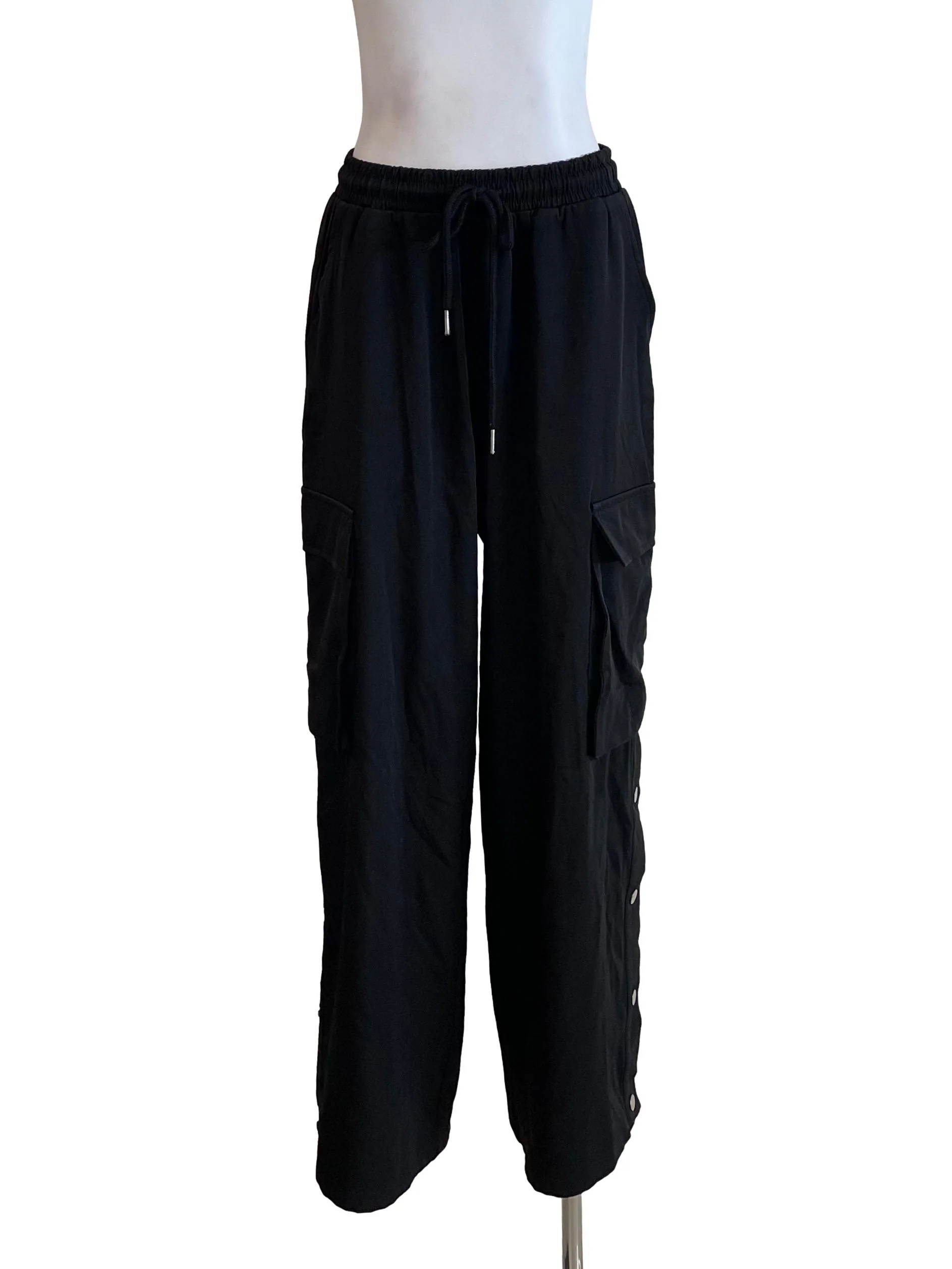 Black Side Buttons Baggy Pants