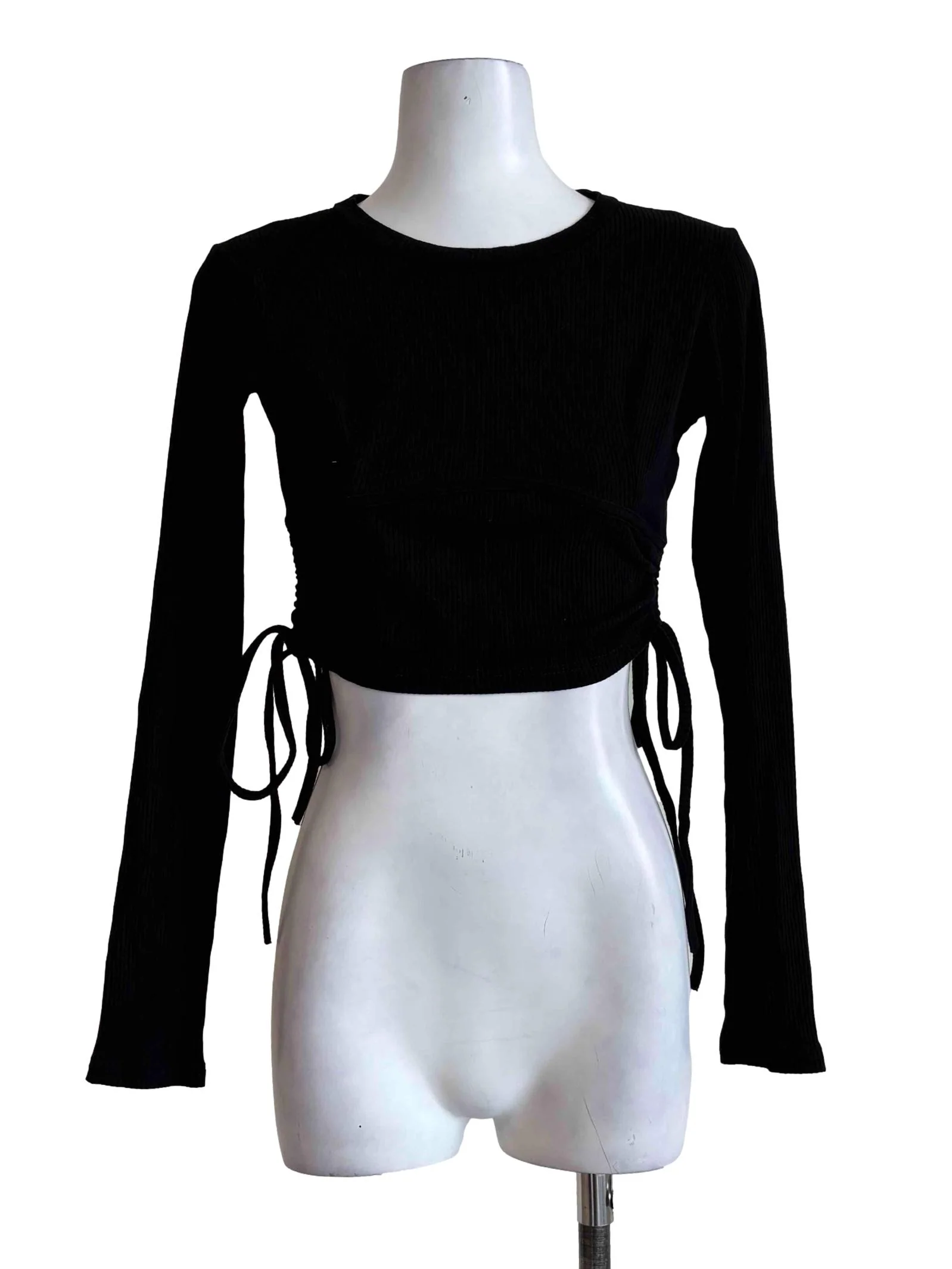 Black Side Tie Ribbed Top