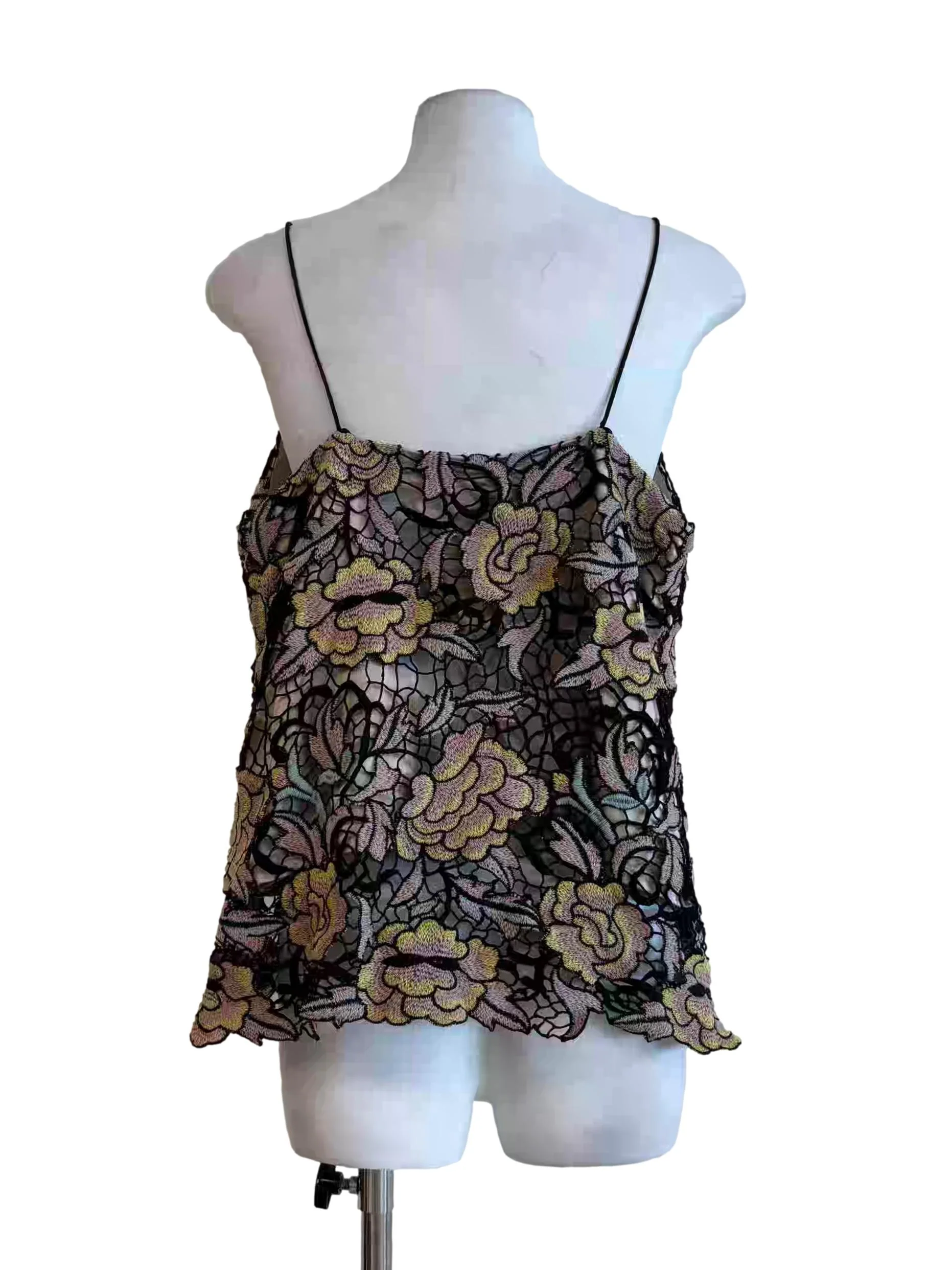 Black Silver Pink Spaghetti Strap Lace Top - Image 2