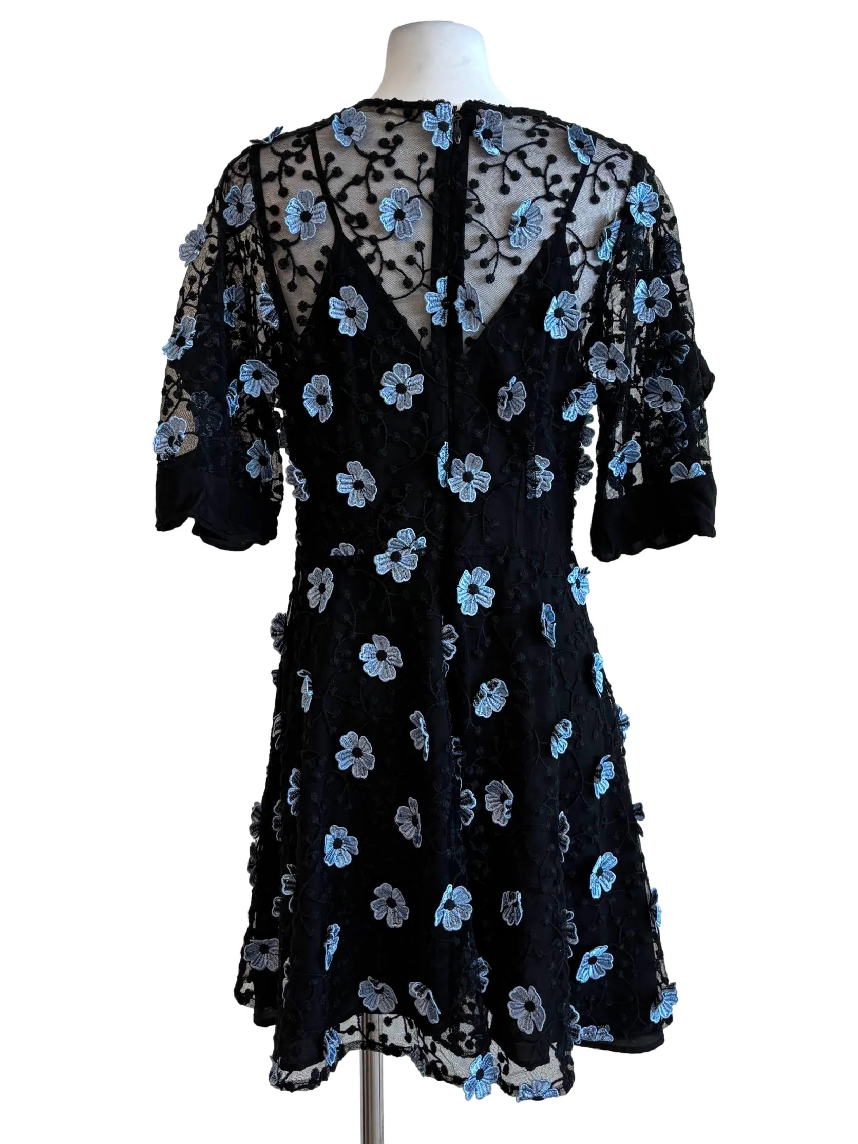 Black with 3D Blue Floral Appliques Crave You Mini Dress - Image 2