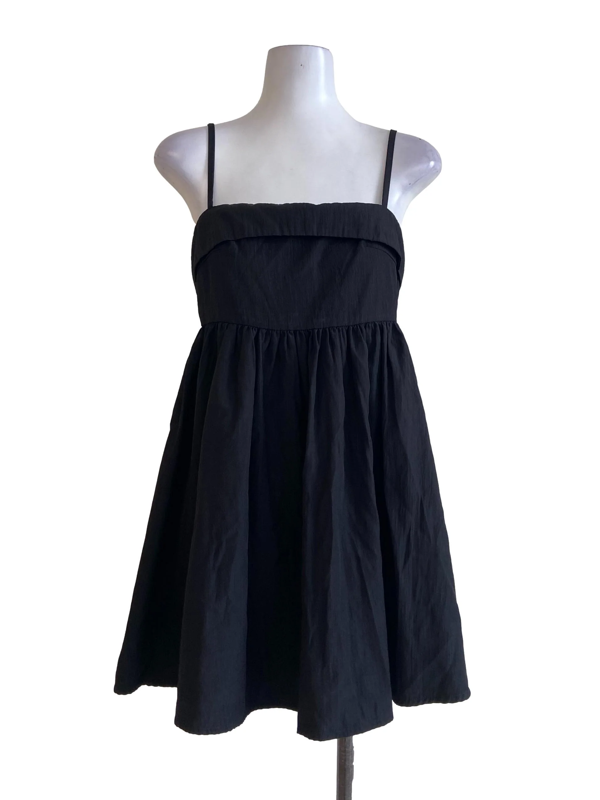 Black Sleeveless Twill Apron Dress