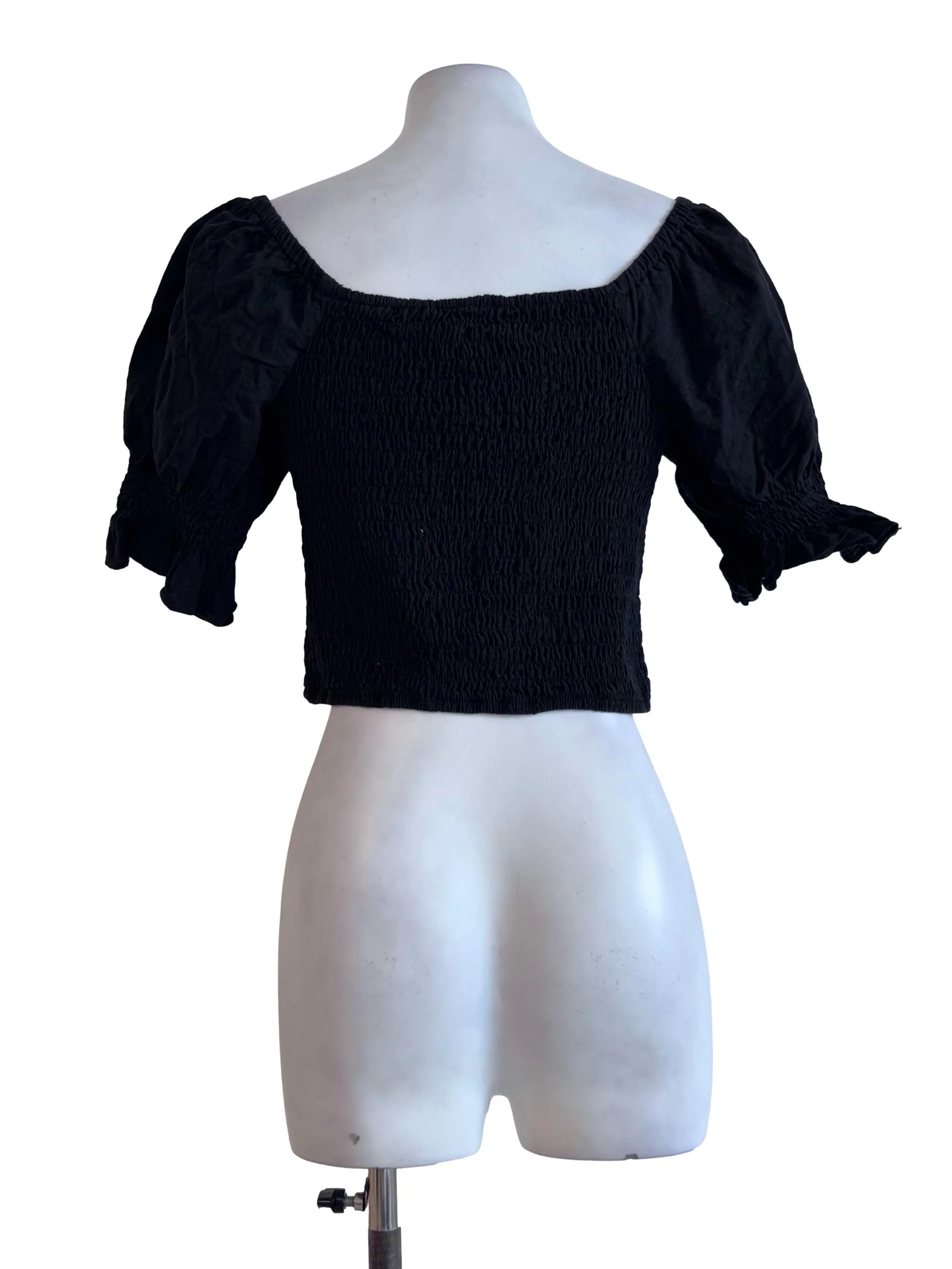 Black Smocked Ruffle Crop Top - Image 2