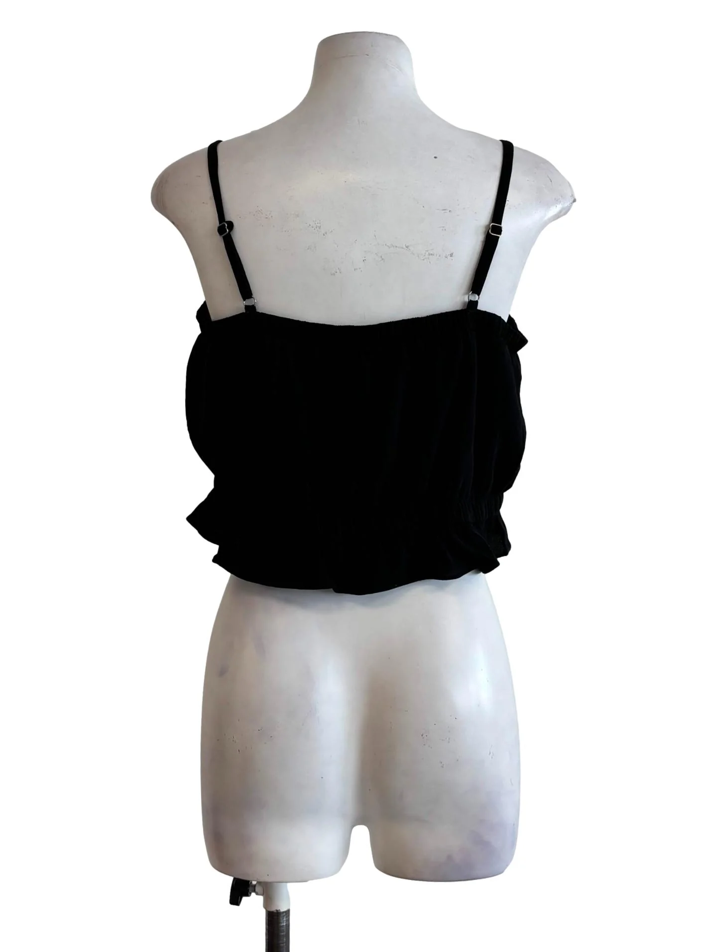 Black Spaghetti Strap Fitted Waist Crop Top - Image 2