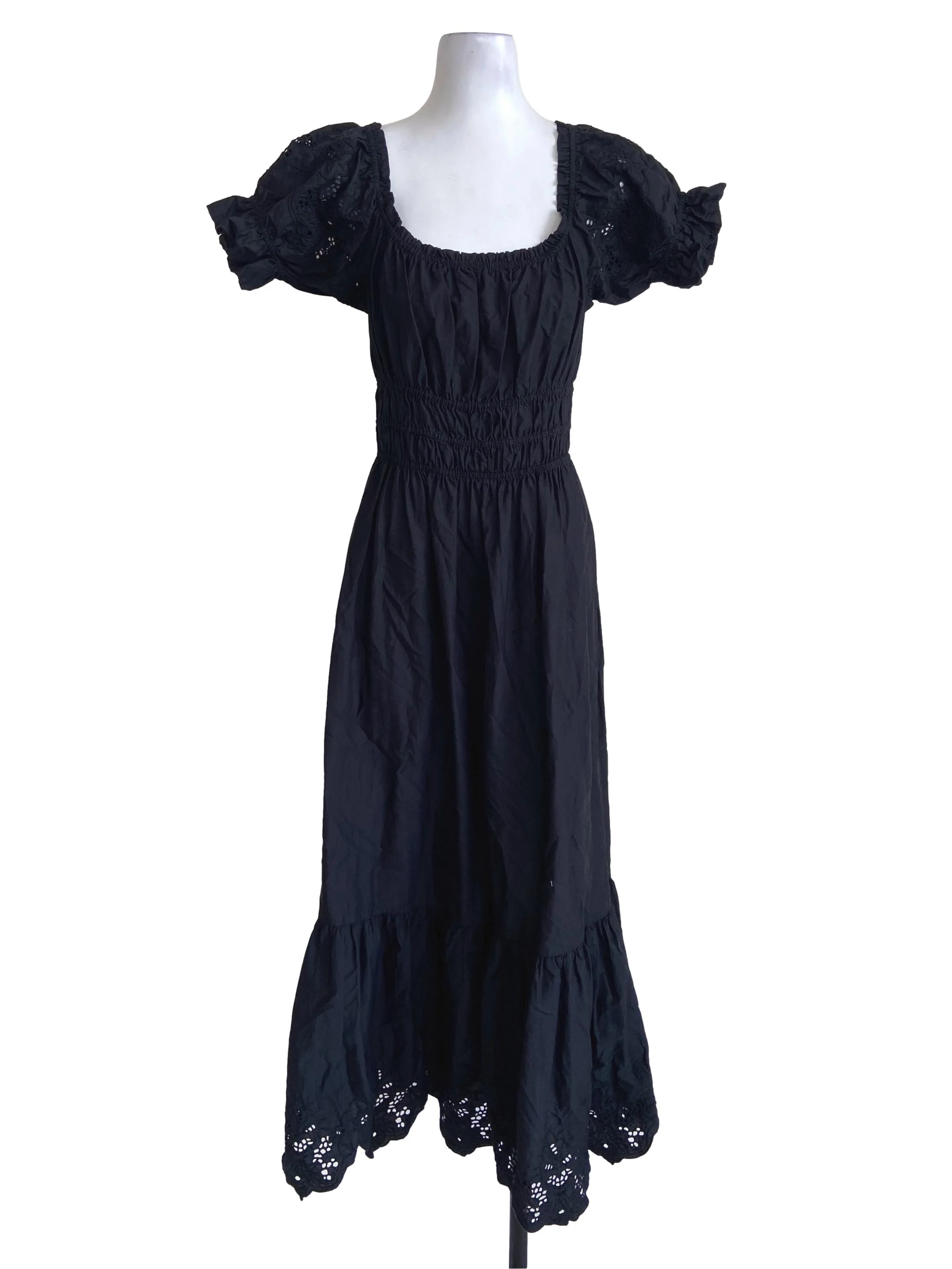 Black Square Neck Pegged Drop Waist Dress
