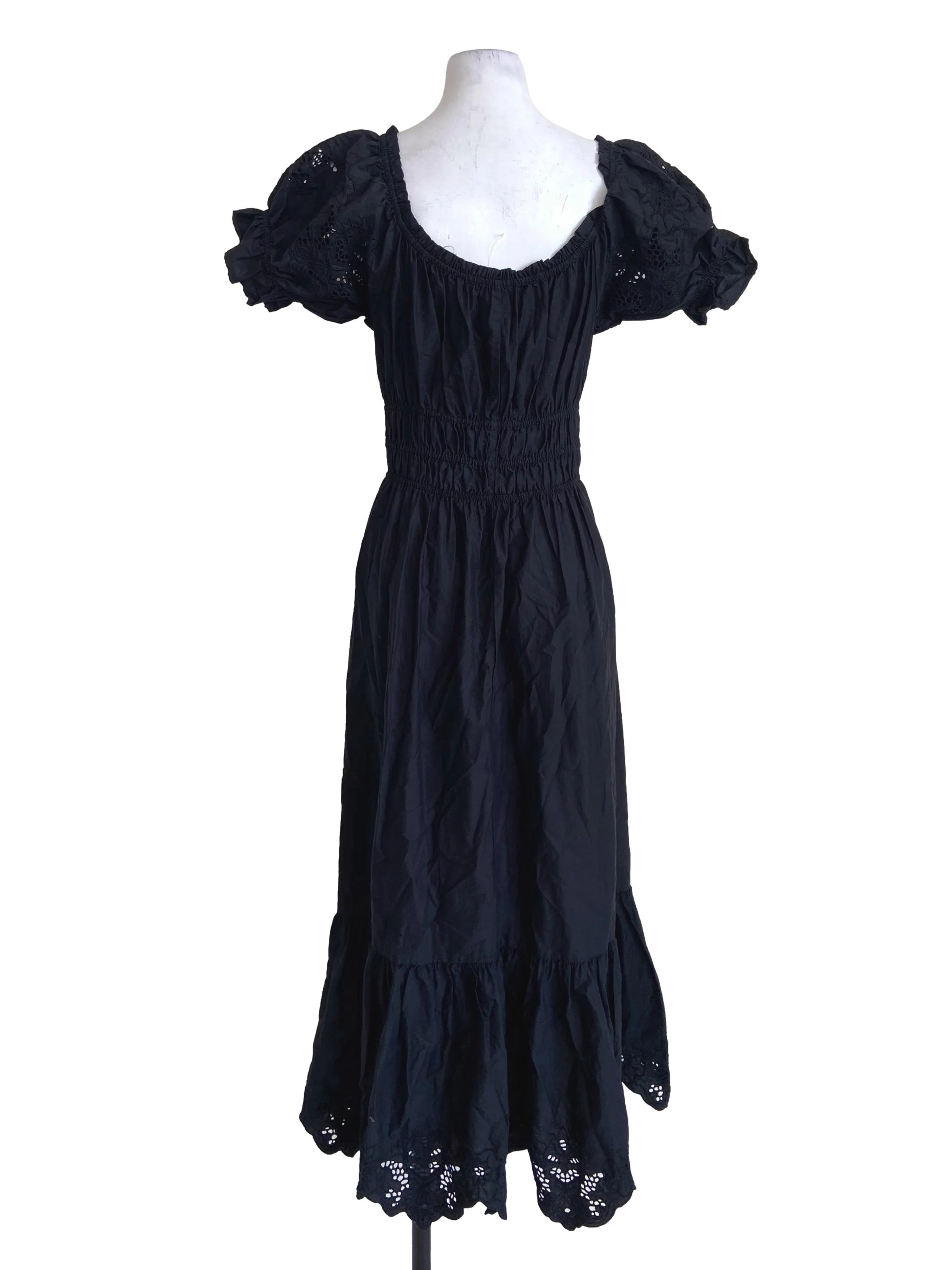 Black Square Neck Pegged Drop Waist Dress - Image 2