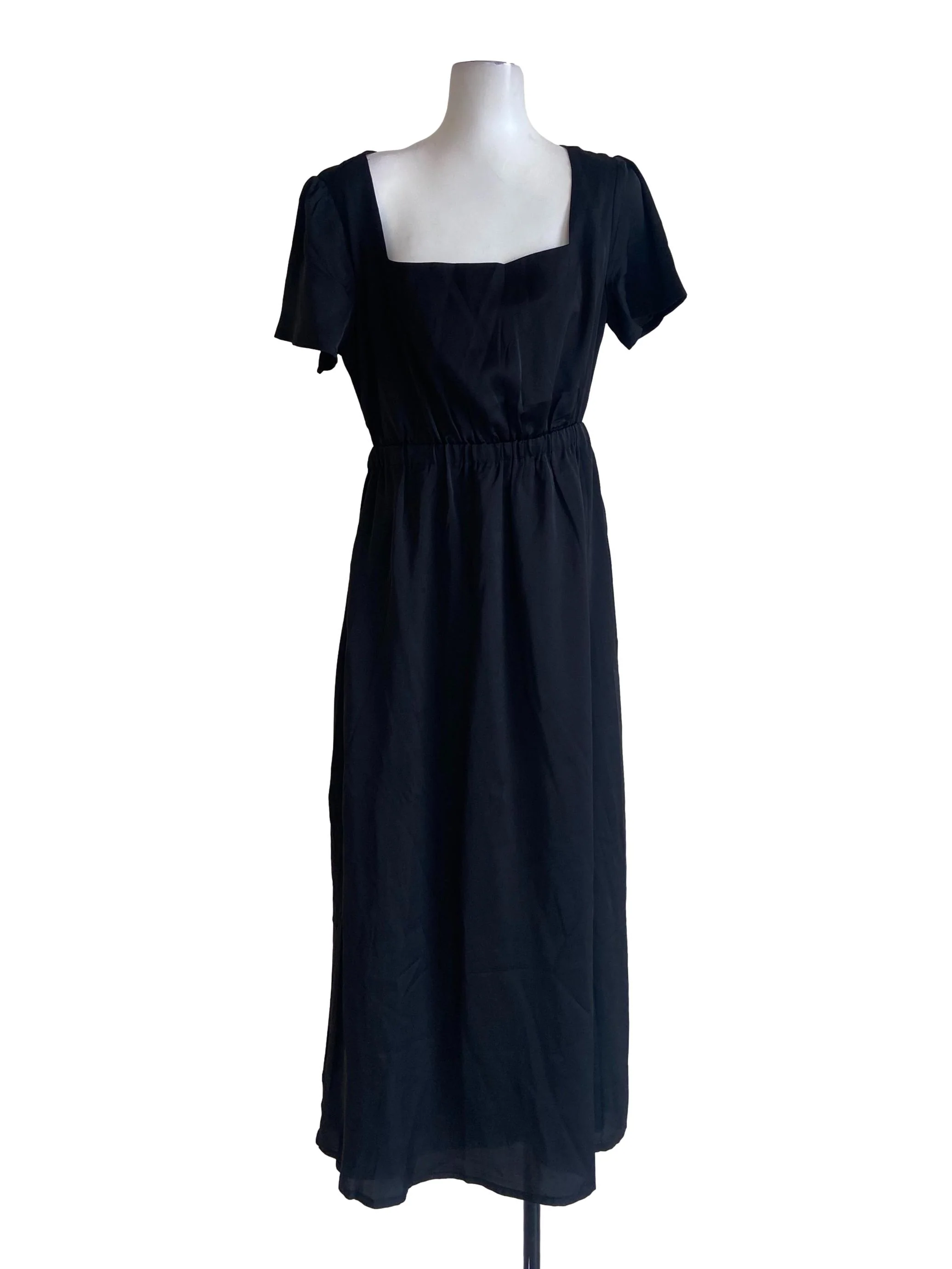 Black Square Neck Pegged Waist Dress