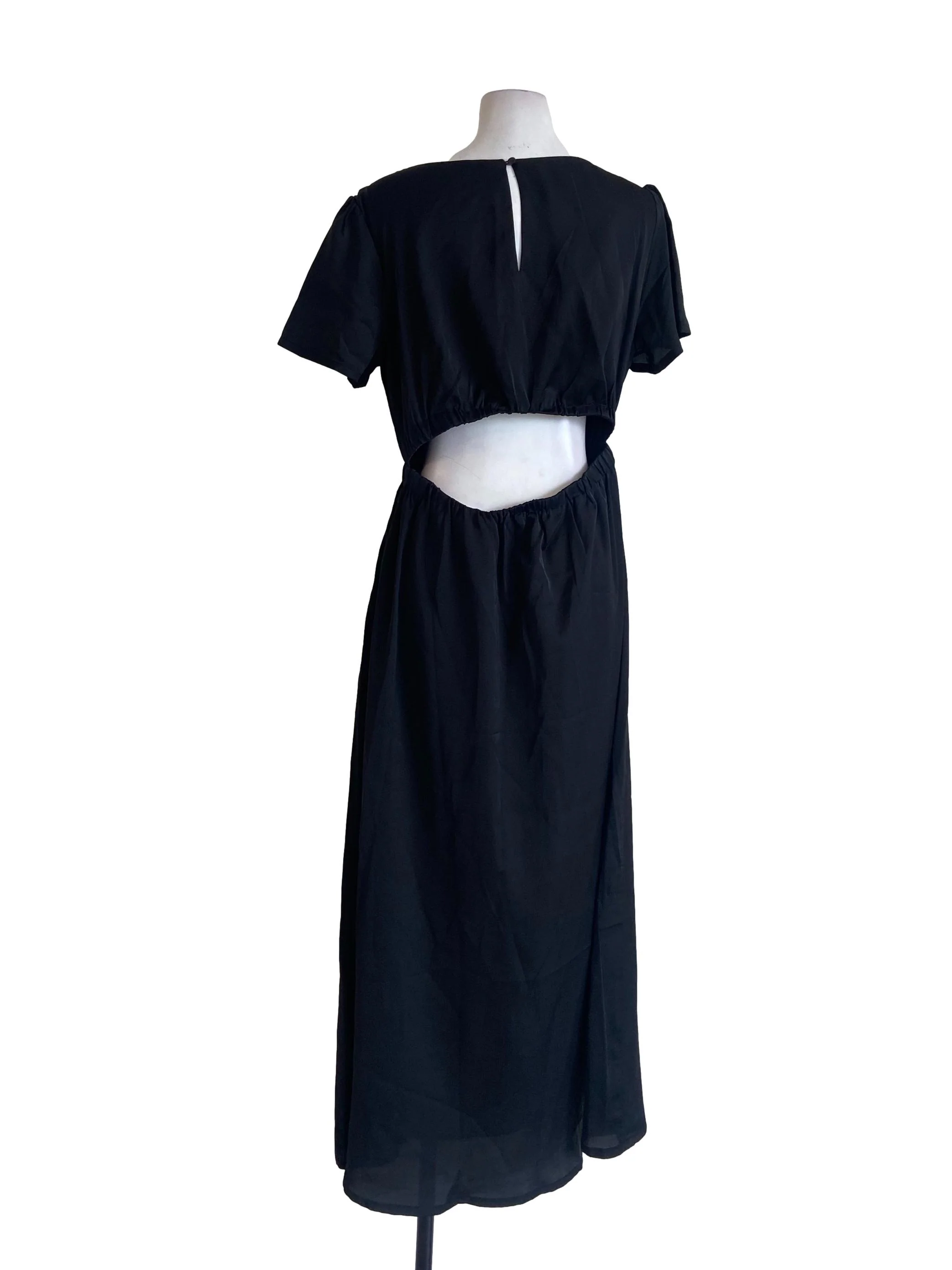 Black Square Neck Pegged Waist Dress - Image 2