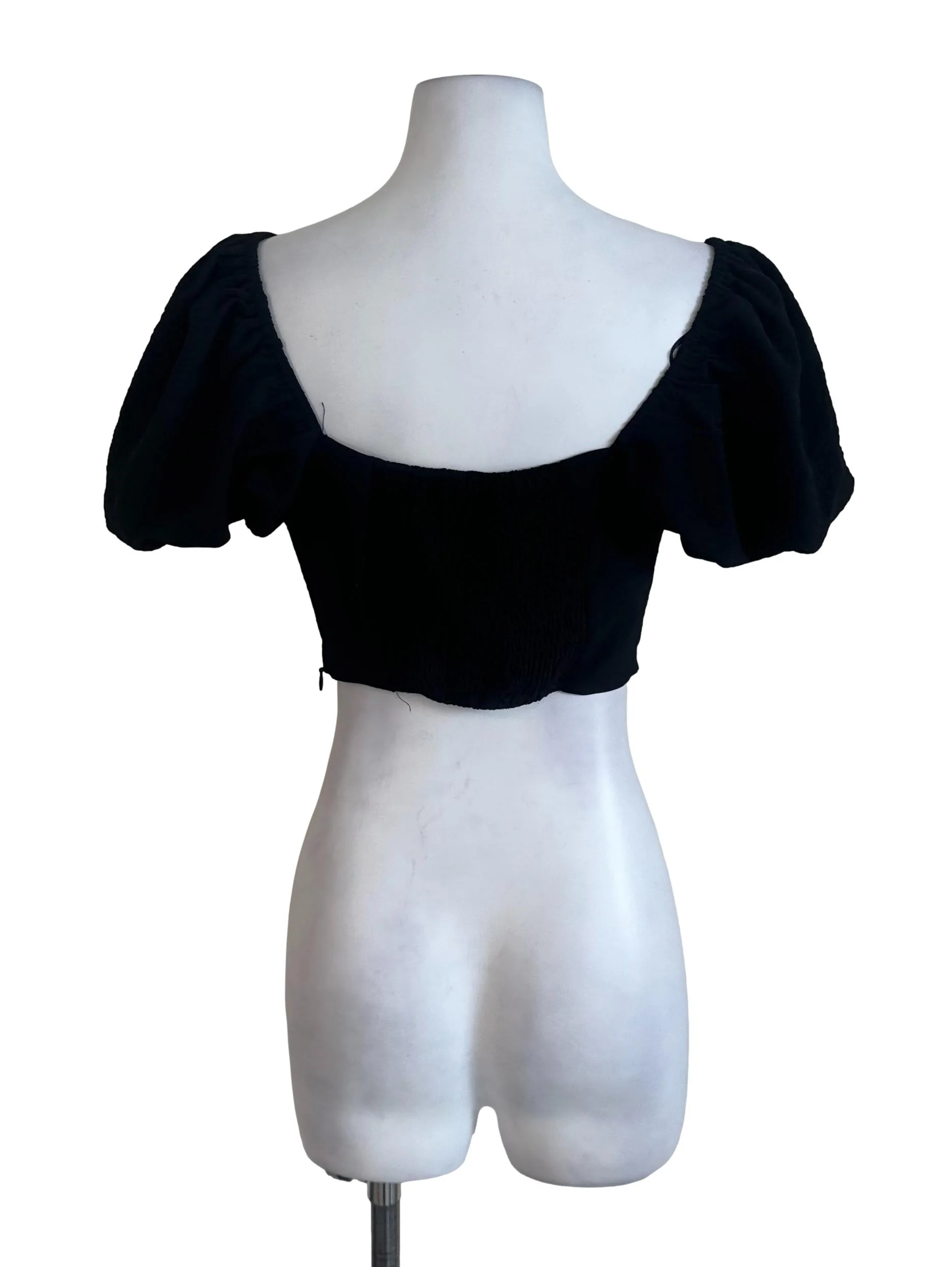 Black Square Neck Puff Sleeve Top - Image 2