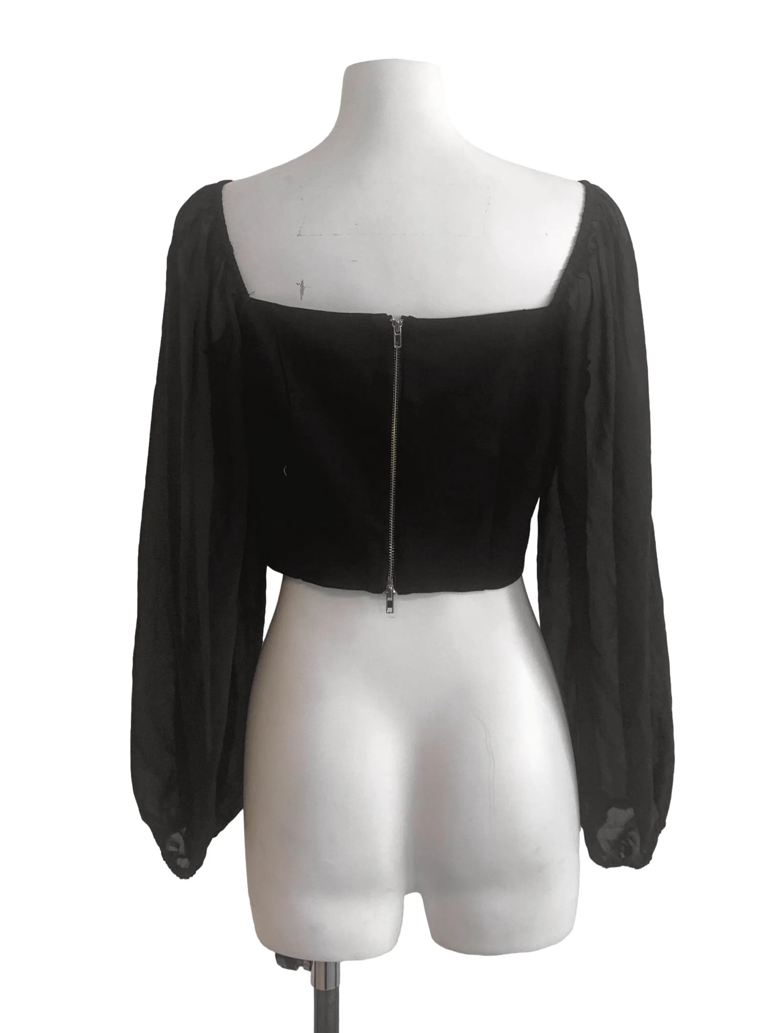 Black Square Neck Puff Sleeve Top - Image 2
