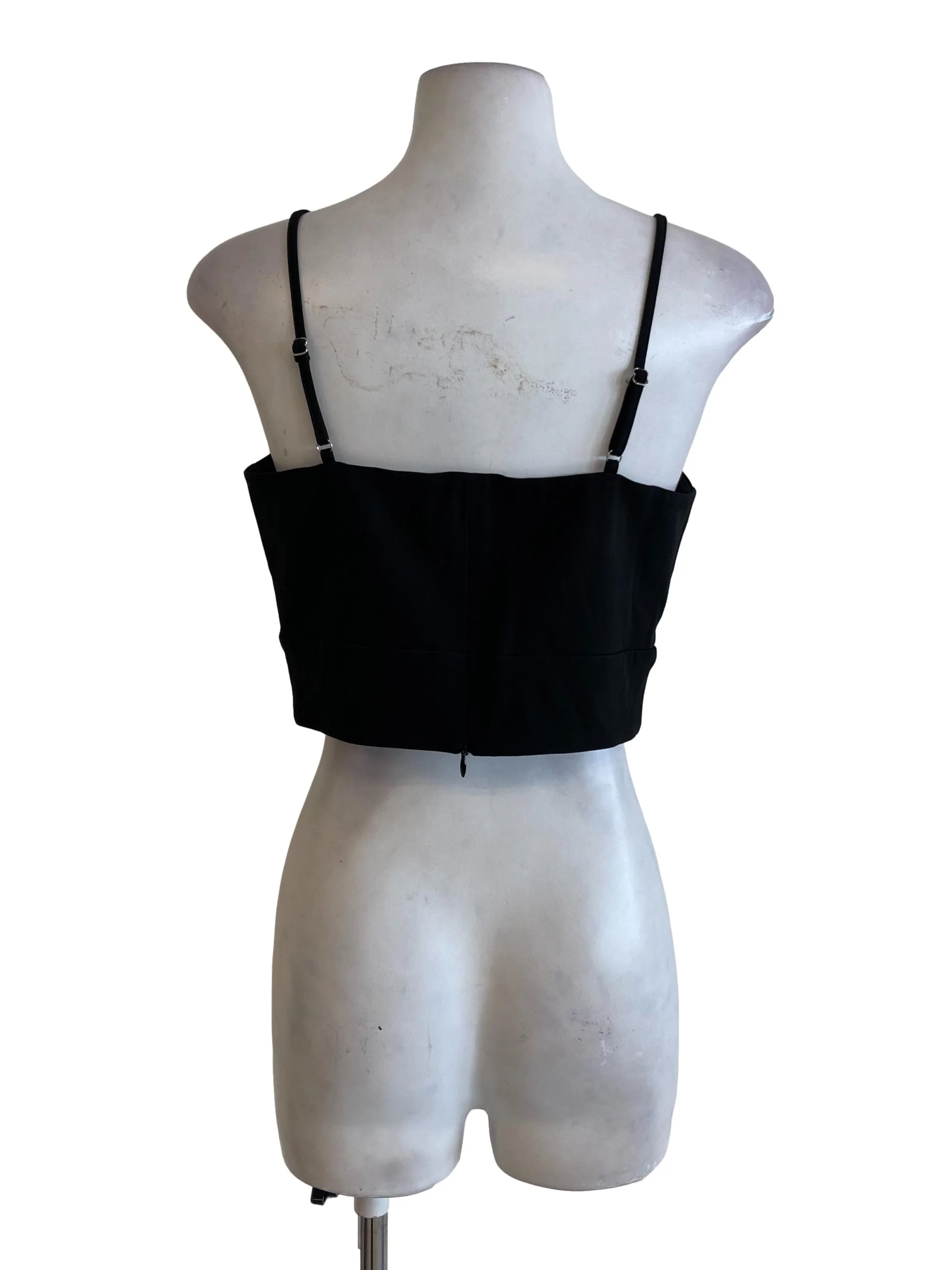 Black Square Neck Spaghetti Strap Crop Top - Image 2