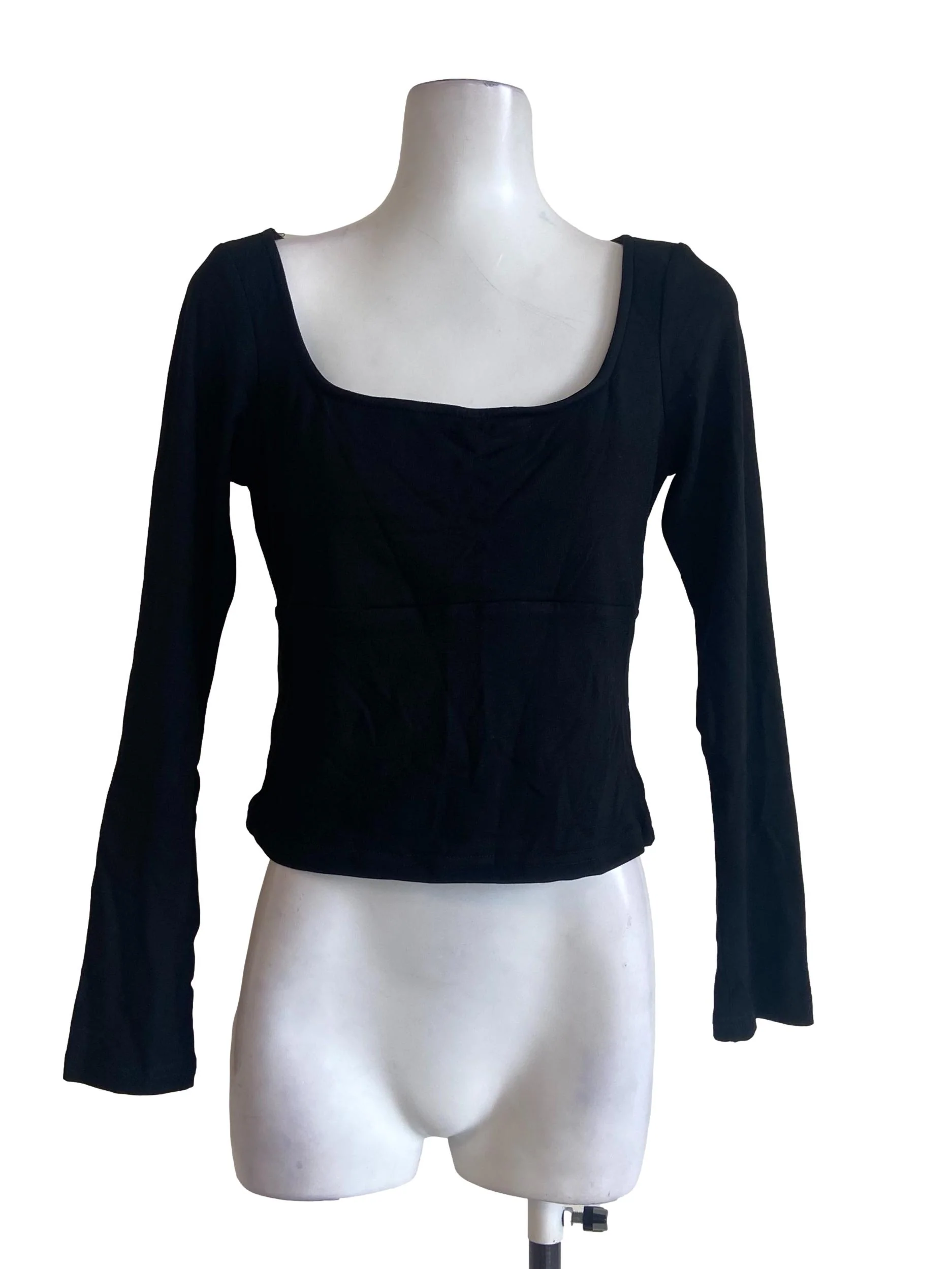 Black Square Neck Twill Top